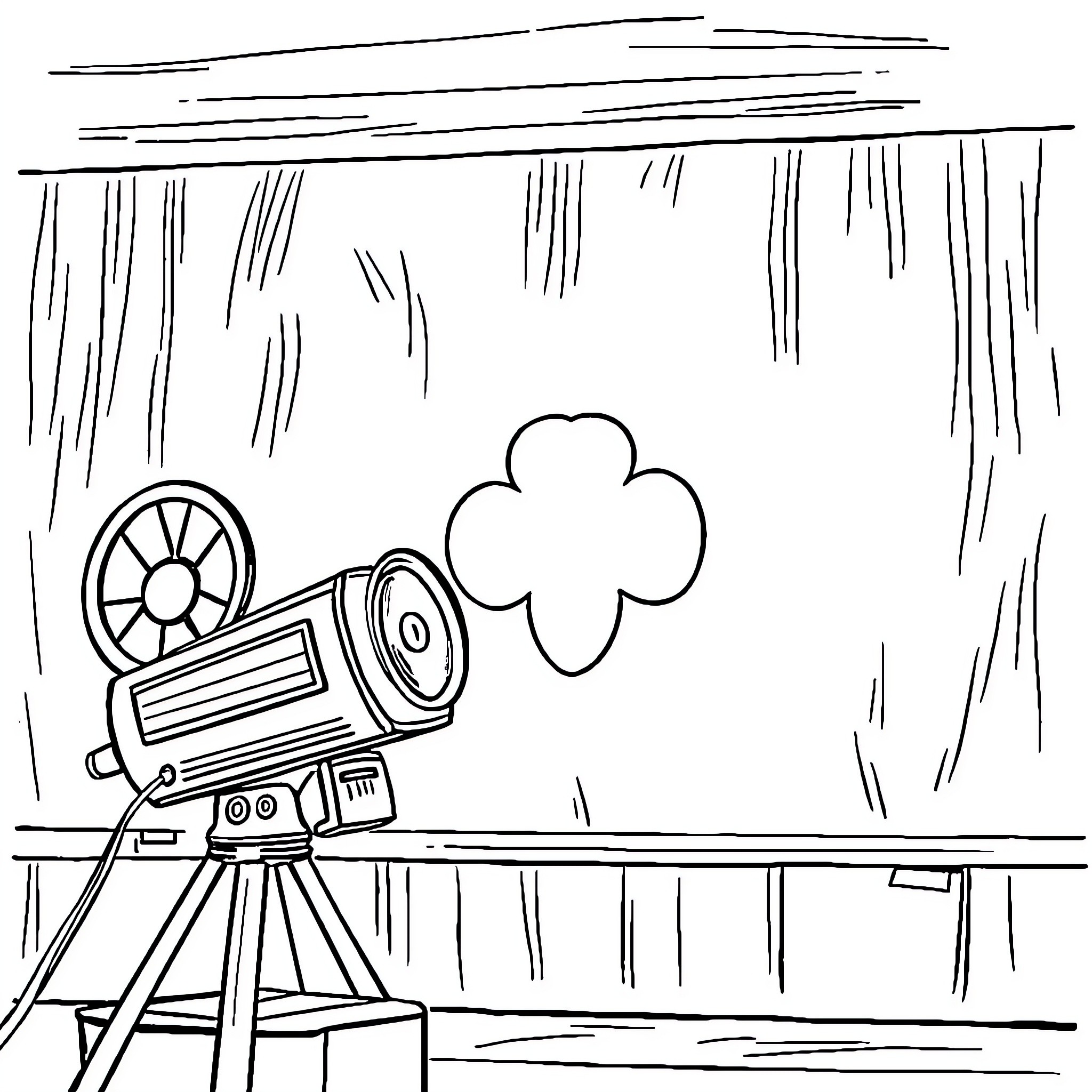 Projector displaying nature scenery on screen Coloring Page (free black-and-white line drawing printable PDF for all, from beginners to advanced learners, including children, teens, adults, and seniors)
