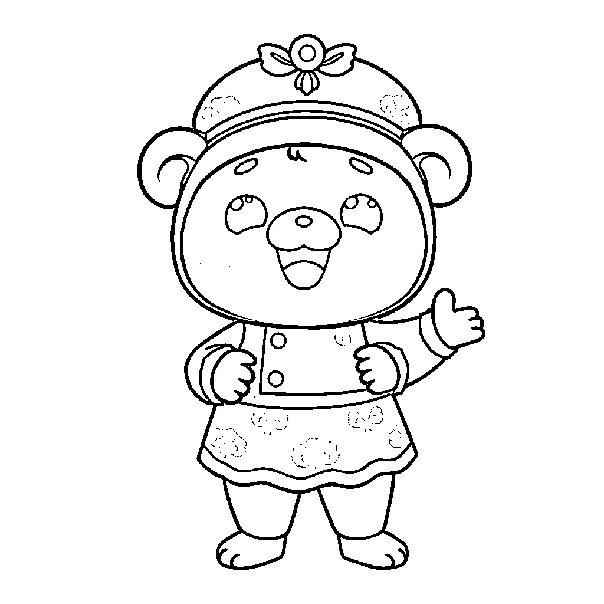 Mofusan character with happy expression and outfit Coloring Page (free black-and-white line drawing printable PDF for all, from beginners to advanced learners, including children, teens, adults, and seniors)