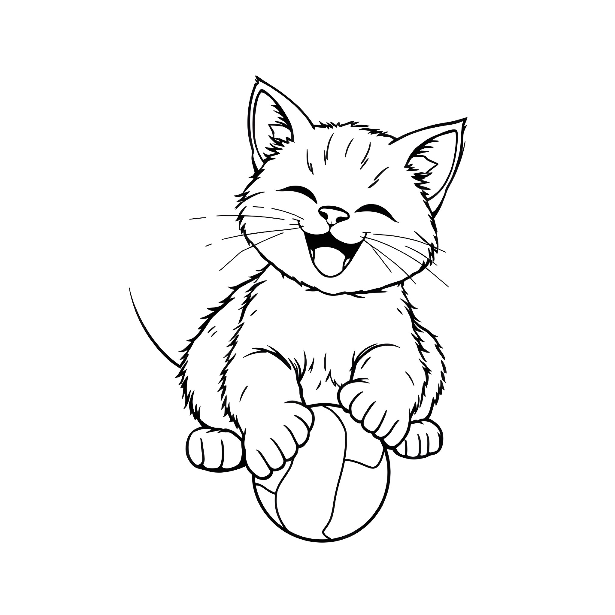 Cat in a joyful mood Coloring Page (free black-and-white line drawing printable PDF for all, from beginners to advanced learners, including children, teens, adults, and seniors)