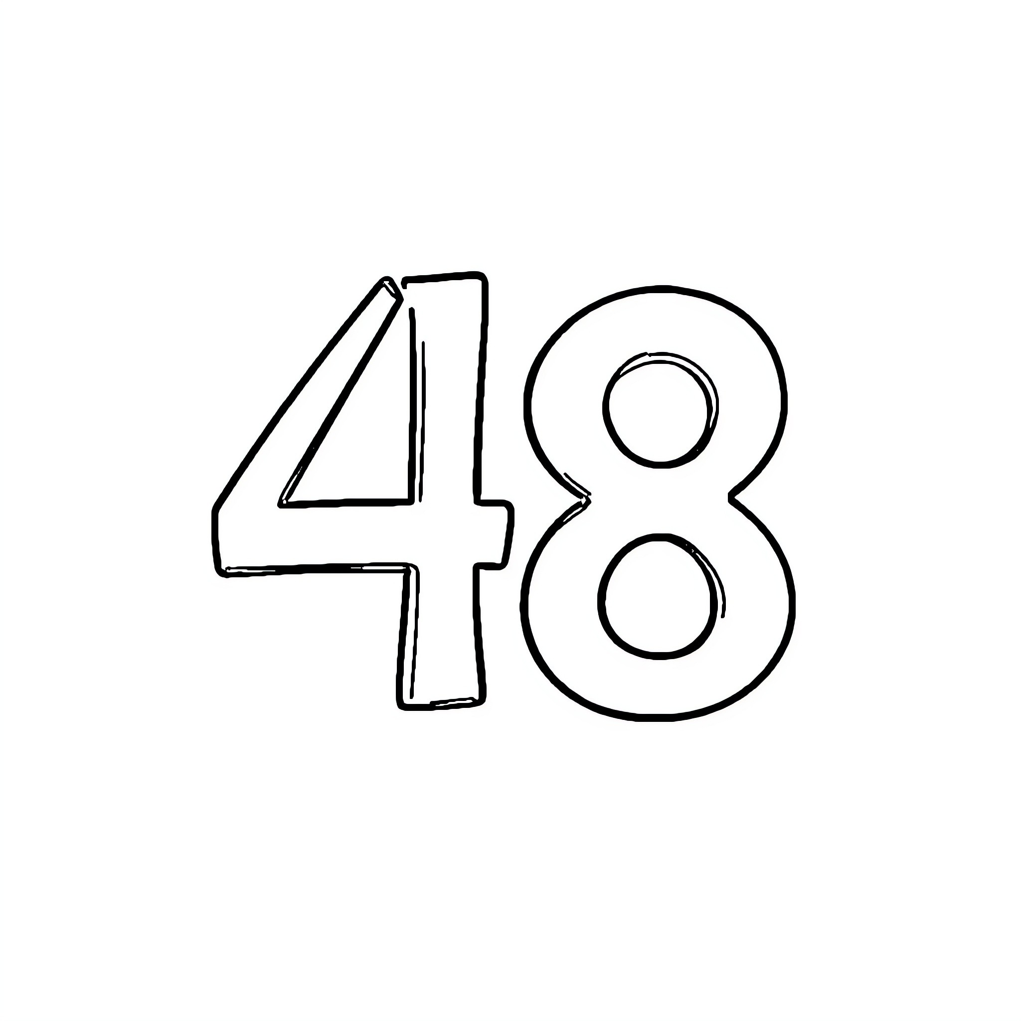 Number 48 Outline Coloring Page (free black-and-white line drawing printable PDF for all, from beginners to advanced learners, including children, teens, adults, and seniors)