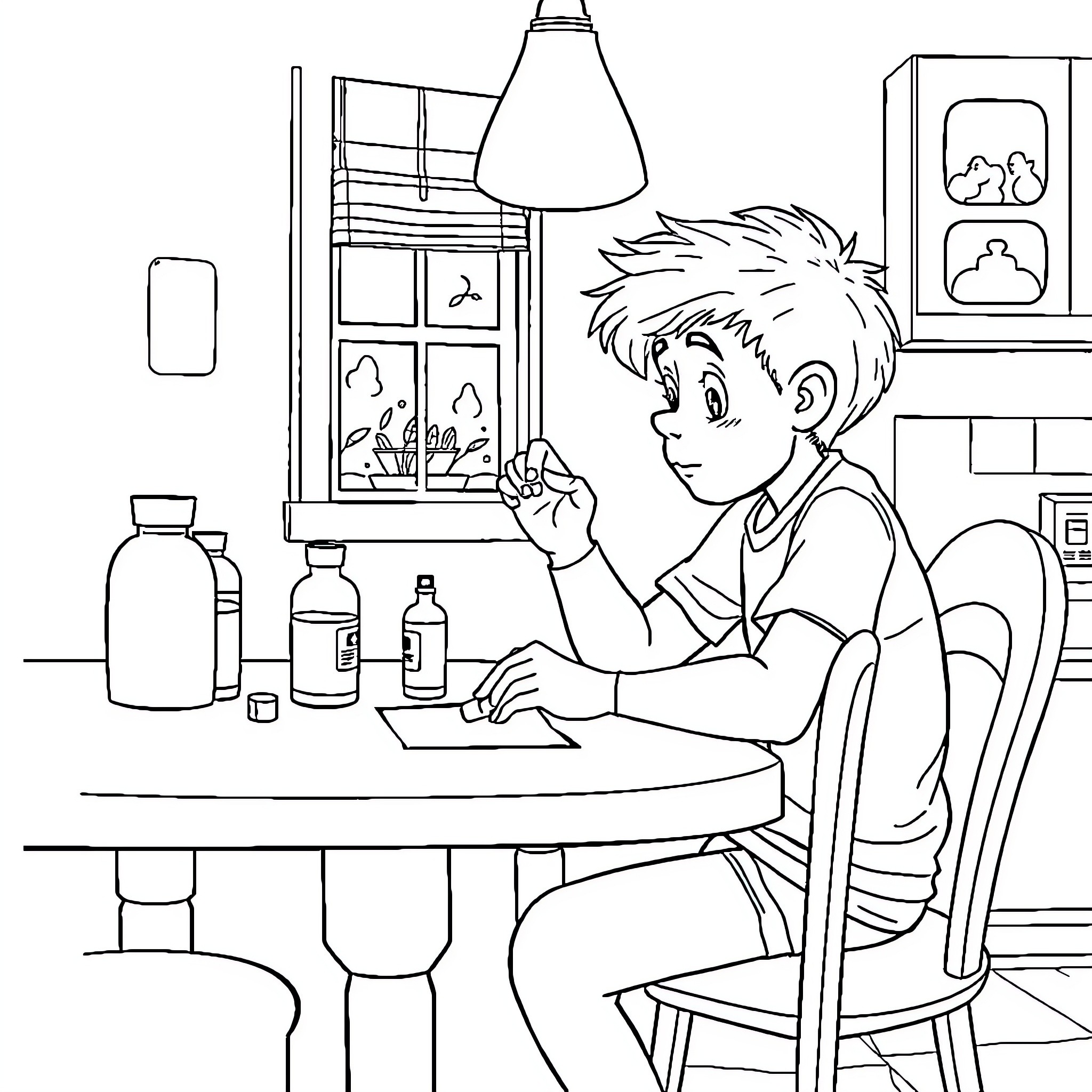 Lucas Comegalletas mixing ingredients in the kitchen Coloring Page (free black-and-white line drawing printable PDF for all, from beginners to advanced learners, including children, teens, adults, and seniors)