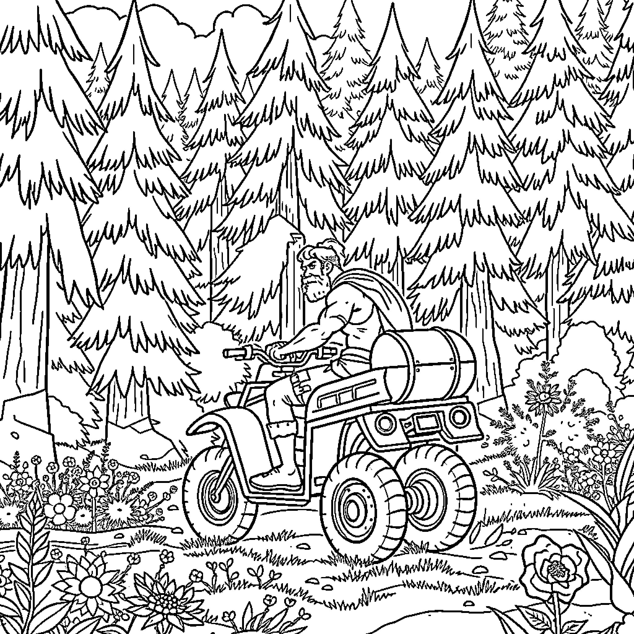 Hercules Traverses the Enchanted Forest Coloring Page (free black-and-white line drawing printable PDF for all, from beginners to advanced learners, including children, teens, adults, and seniors)