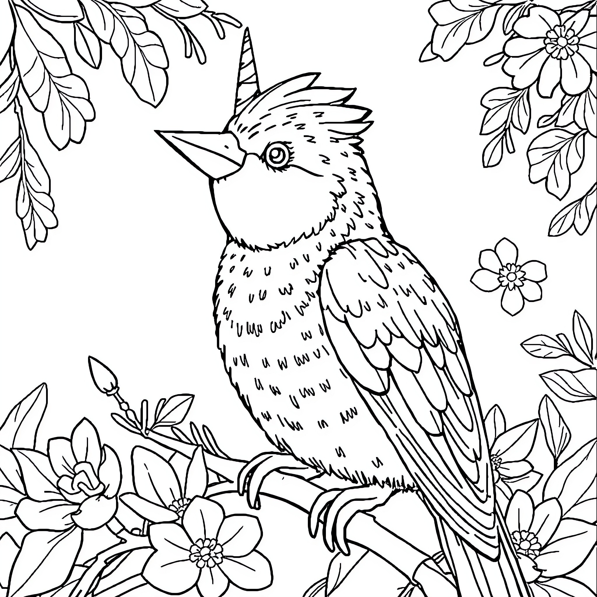 Squirrel in a Floral Garden Coloring Page (free black-and-white line drawing printable PDF for all, from beginners to advanced learners, including children, teens, adults, and seniors)