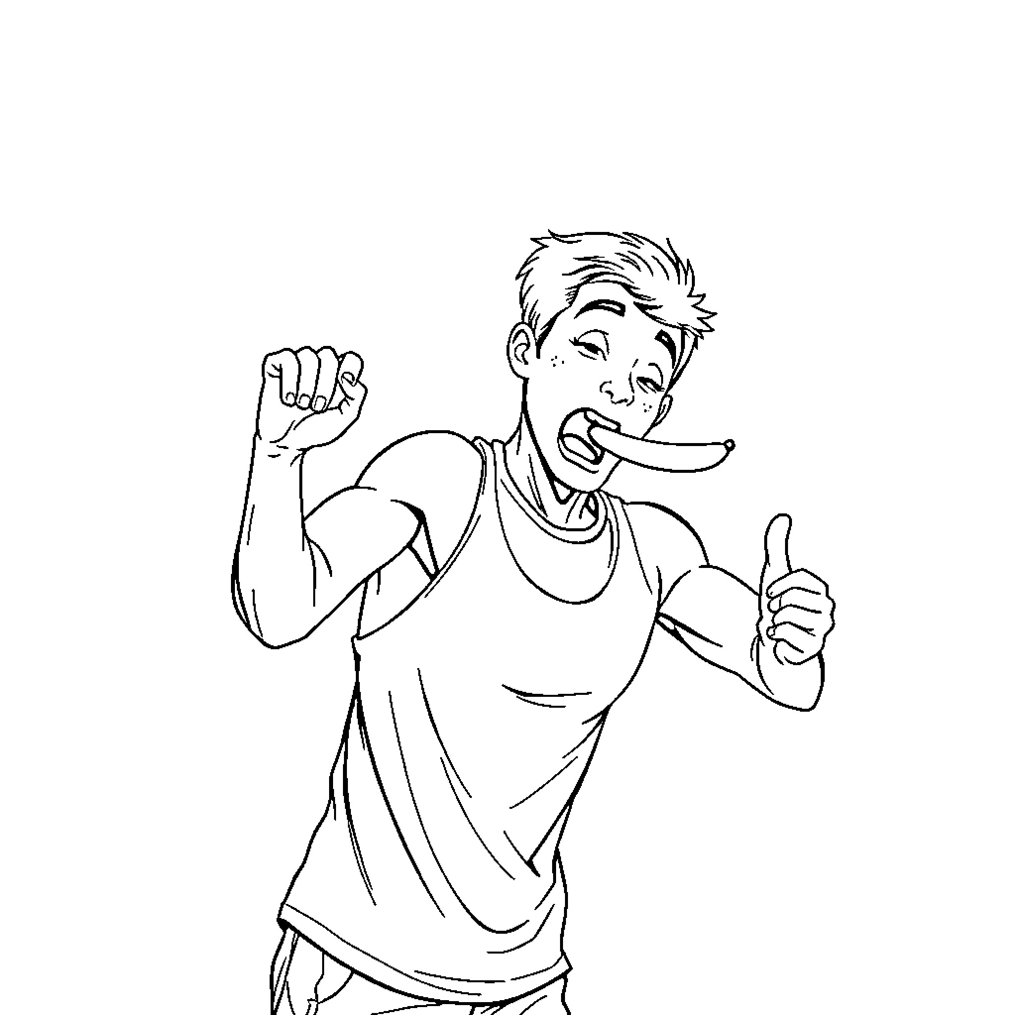 Pumpkin-themed boy making silly faces Coloring Page (free black-and-white line drawing printable PDF for all, from beginners to advanced learners, including children, teens, adults, and seniors)