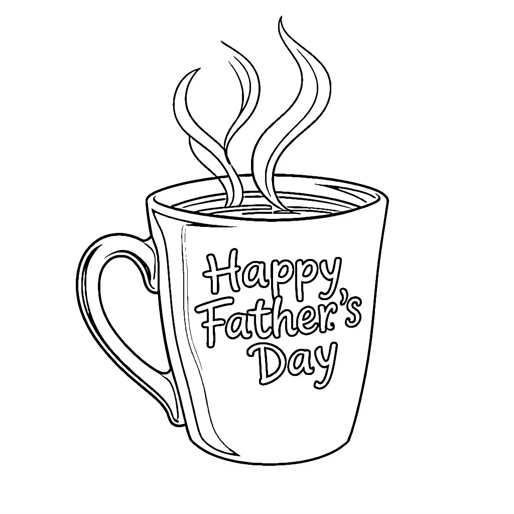 Coffee Cup Celebrating Father's Day Coloring Page (free black-and-white line drawing printable PDF for all, from beginners to advanced learners, including children, teens, adults, and seniors)