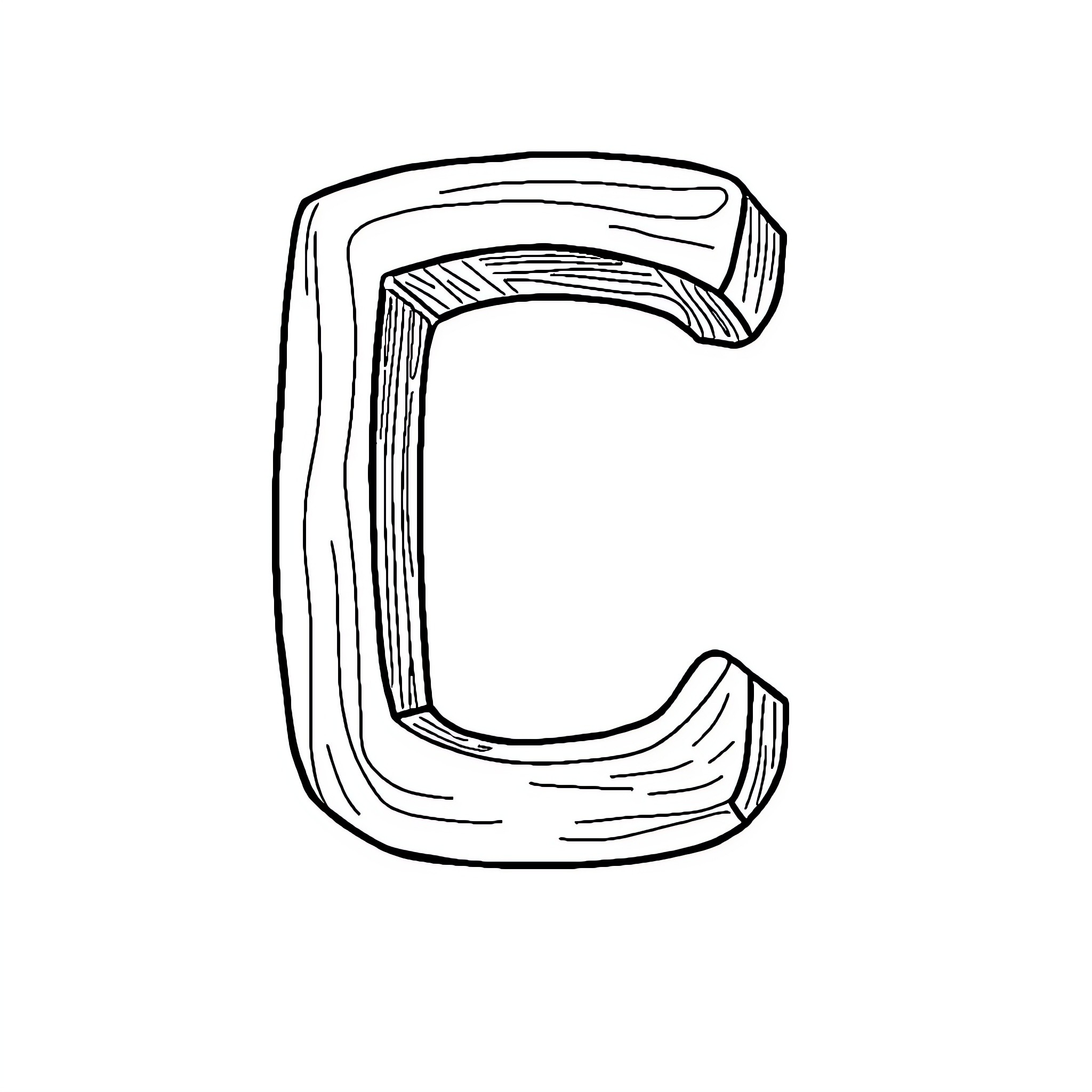 Creative Crafted Cursive Letter C Coloring Page (free black-and-white line drawing printable PDF for all, from beginners to advanced learners, including children, teens, adults, and seniors)
