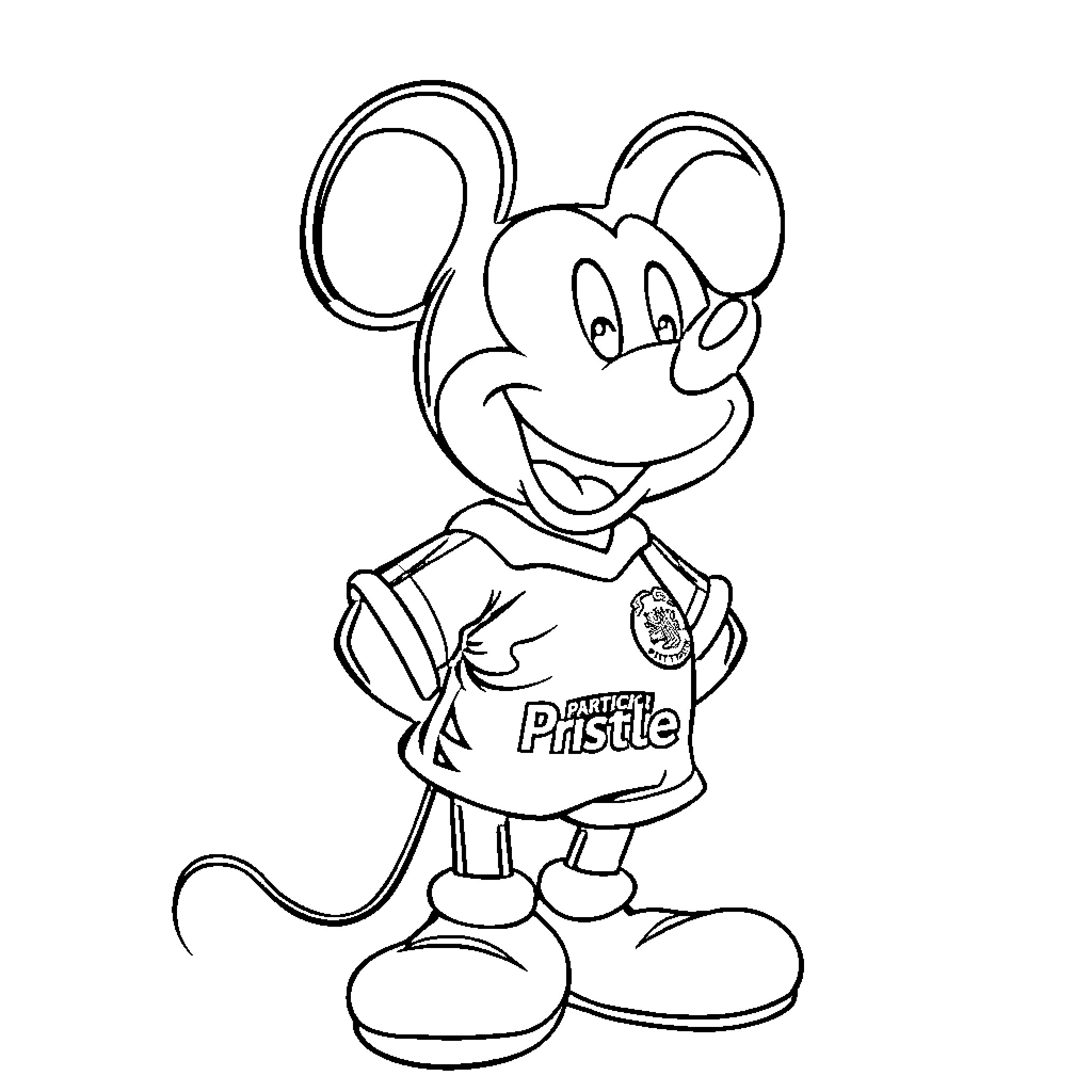 Mickey Mouse in Pursue T-Shirt Coloring Page (free black-and-white line drawing printable PDF for all, from beginners to advanced learners, including children, teens, adults, and seniors)