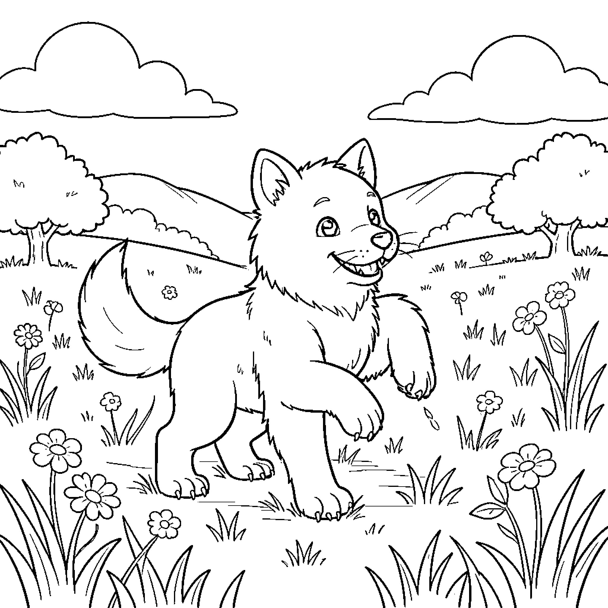 Animal enjoying nature in the outdoors Coloring Page (free black-and-white line drawing printable PDF for all, from beginners to advanced learners, including children, teens, adults, and seniors)