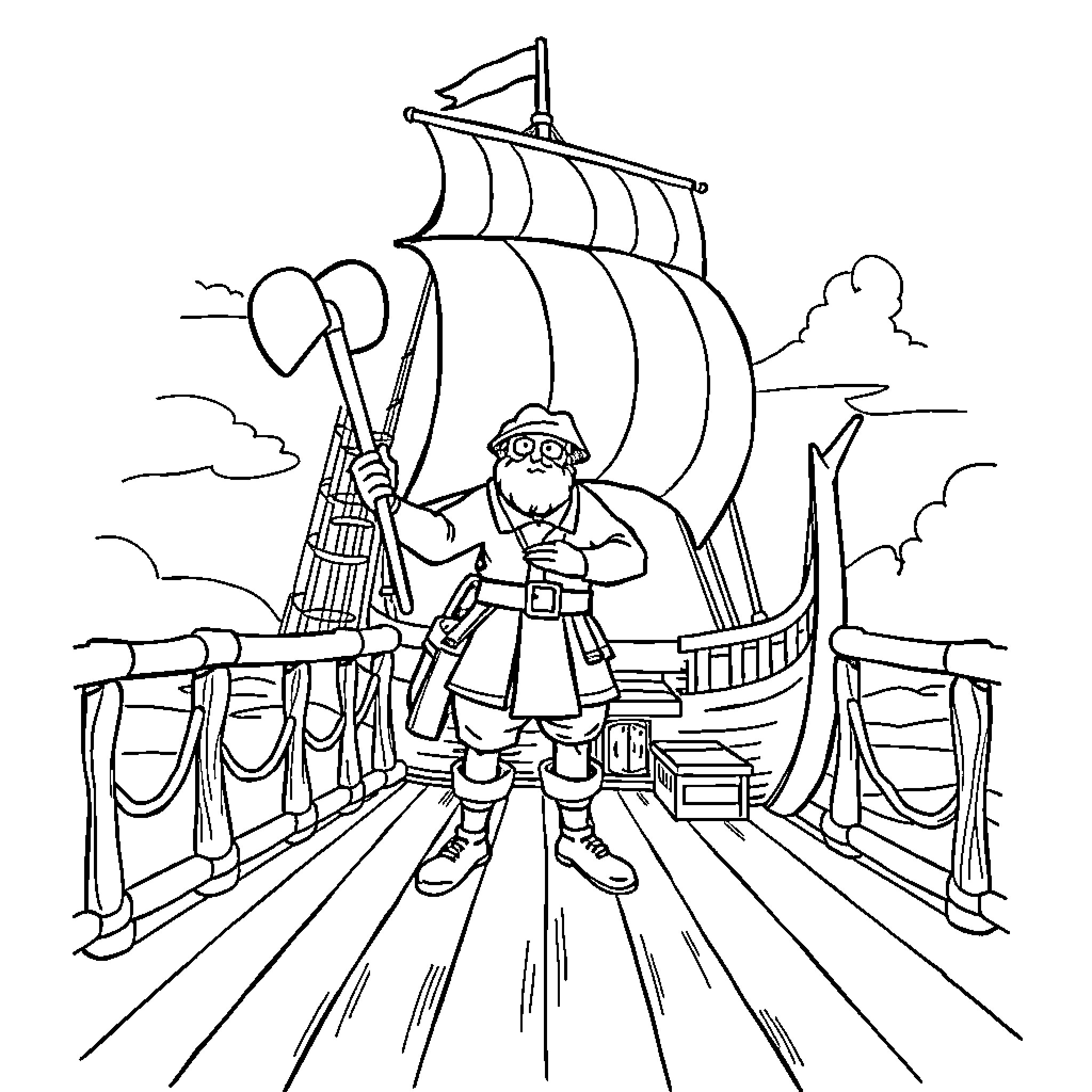 Switch Sail of the Pirate Ship Coloring Page (free black-and-white line drawing printable PDF for all, from beginners to advanced learners, including children, teens, adults, and seniors)