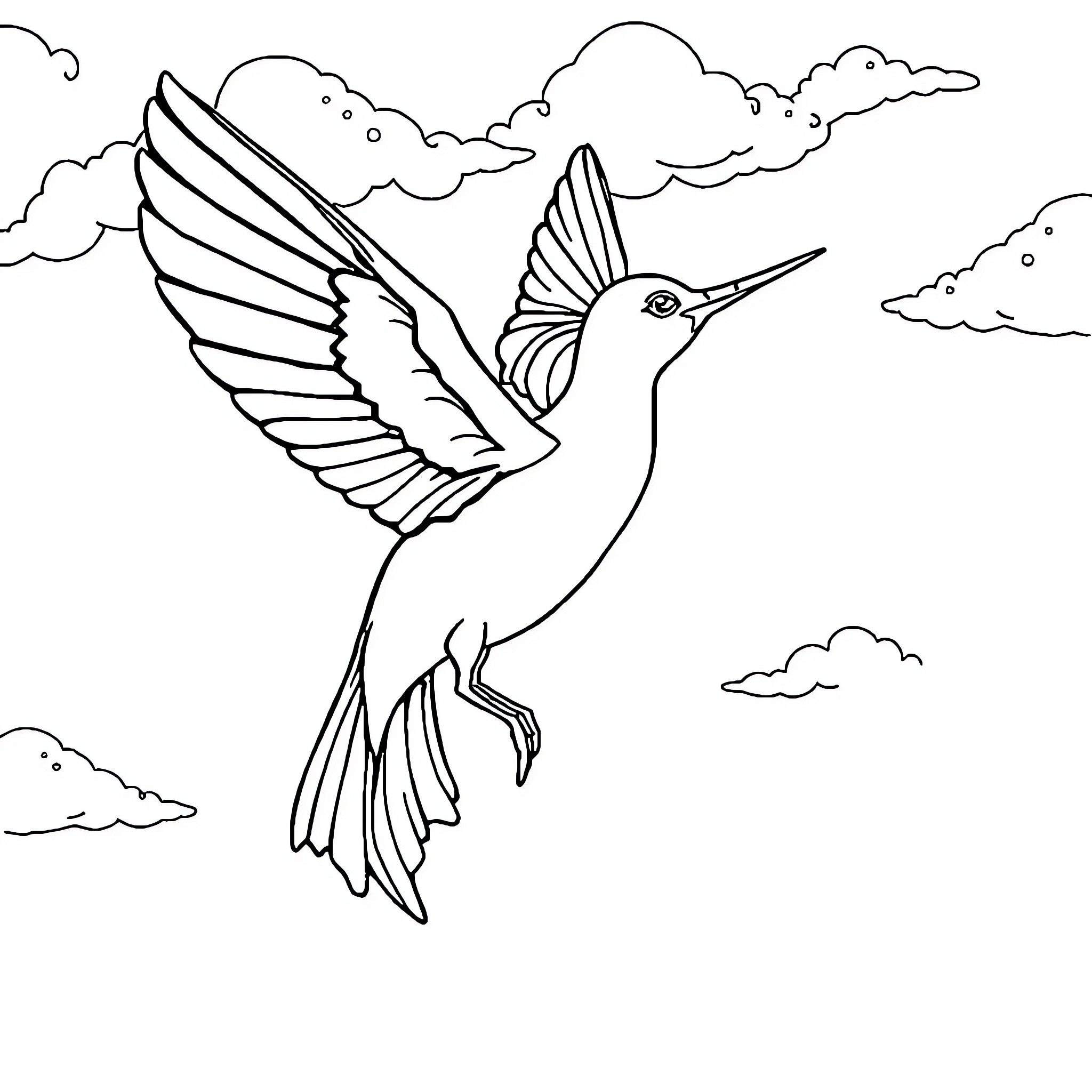 Hirondelle soaring gracefully through the clouds Coloring Page (free black-and-white line drawing printable PDF for all, from beginners to advanced learners, including children, teens, adults, and seniors)