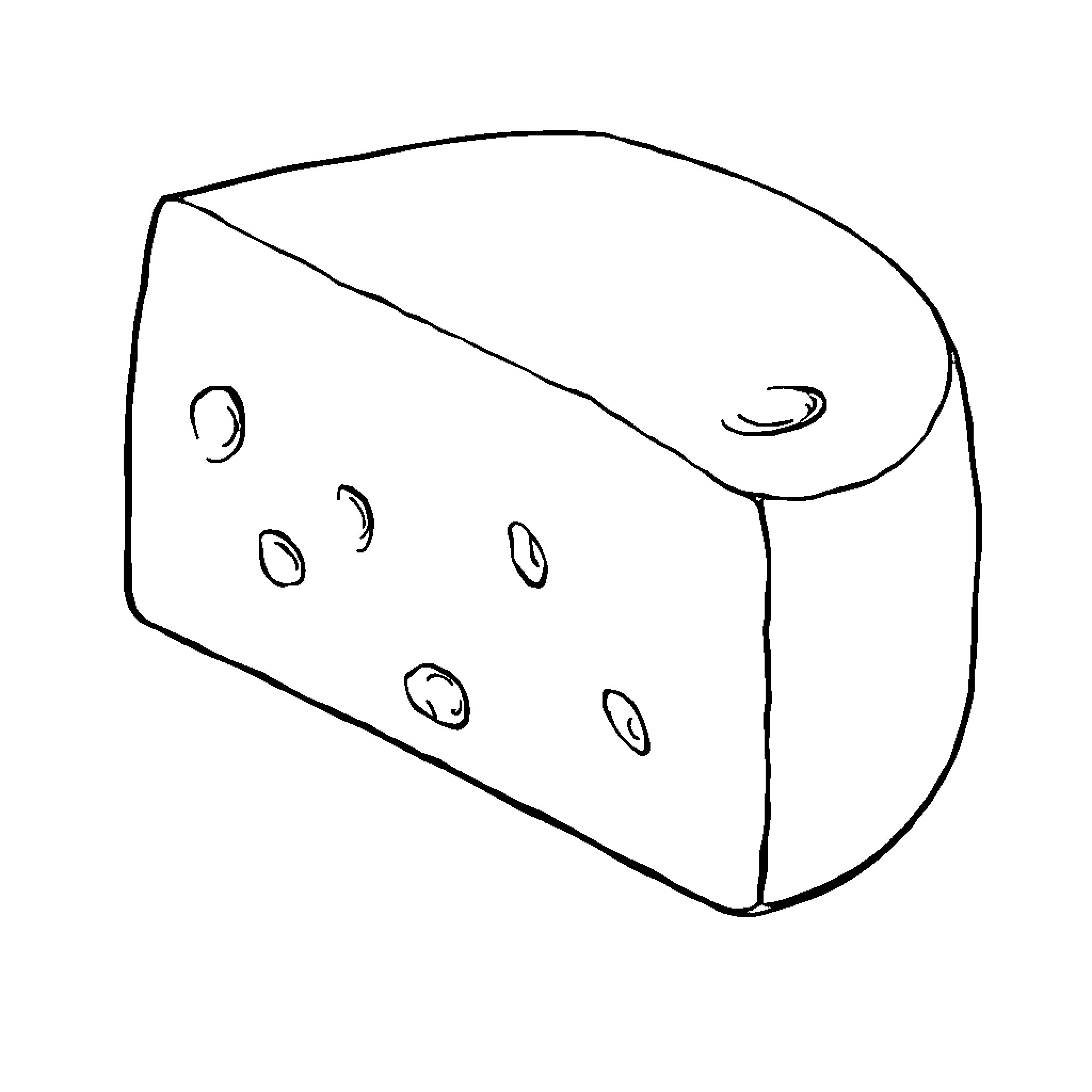 Cheese cube with holes Coloring Page (free black-and-white line drawing printable PDF for all, from beginners to advanced learners, including children, teens, adults, and seniors)