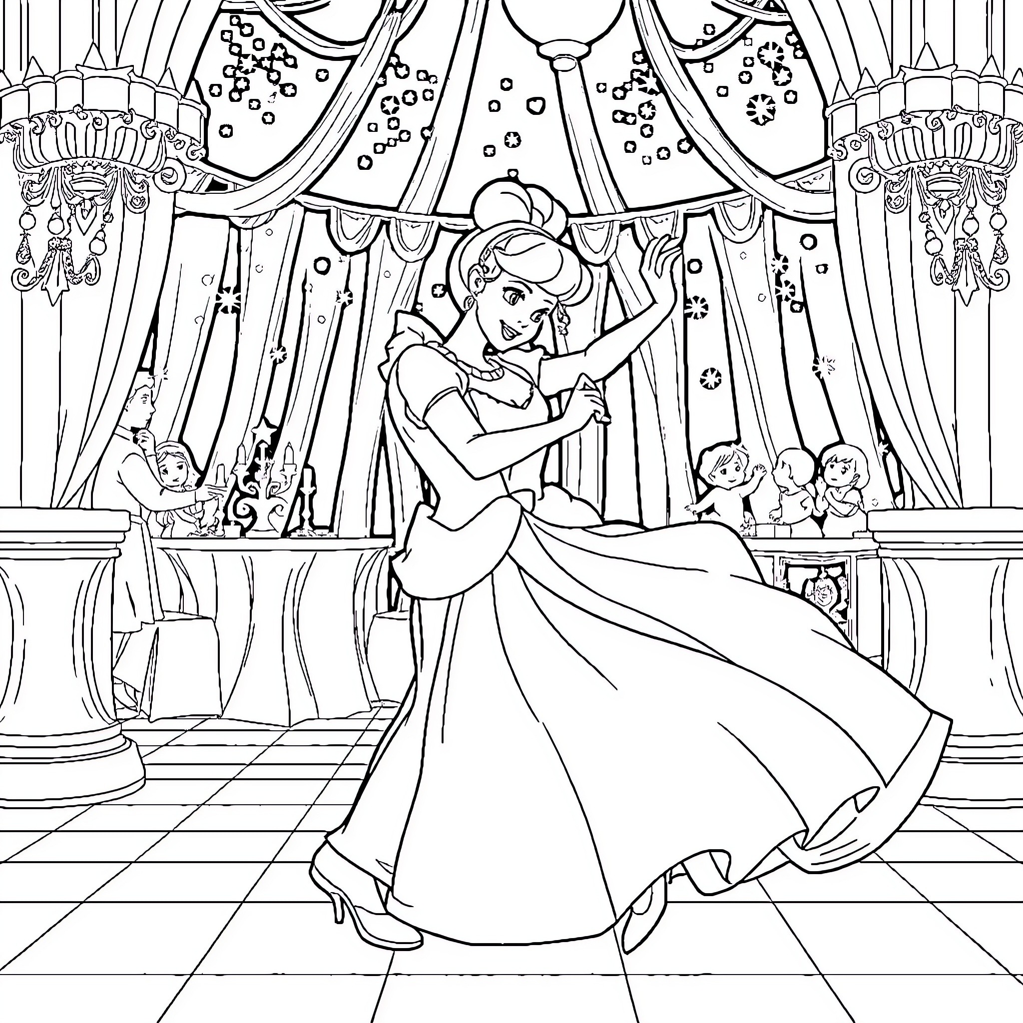 Bluey in a Magical Dance Performance Coloring Page (free black-and-white line drawing printable PDF for all, from beginners to advanced learners, including children, teens, adults, and seniors)