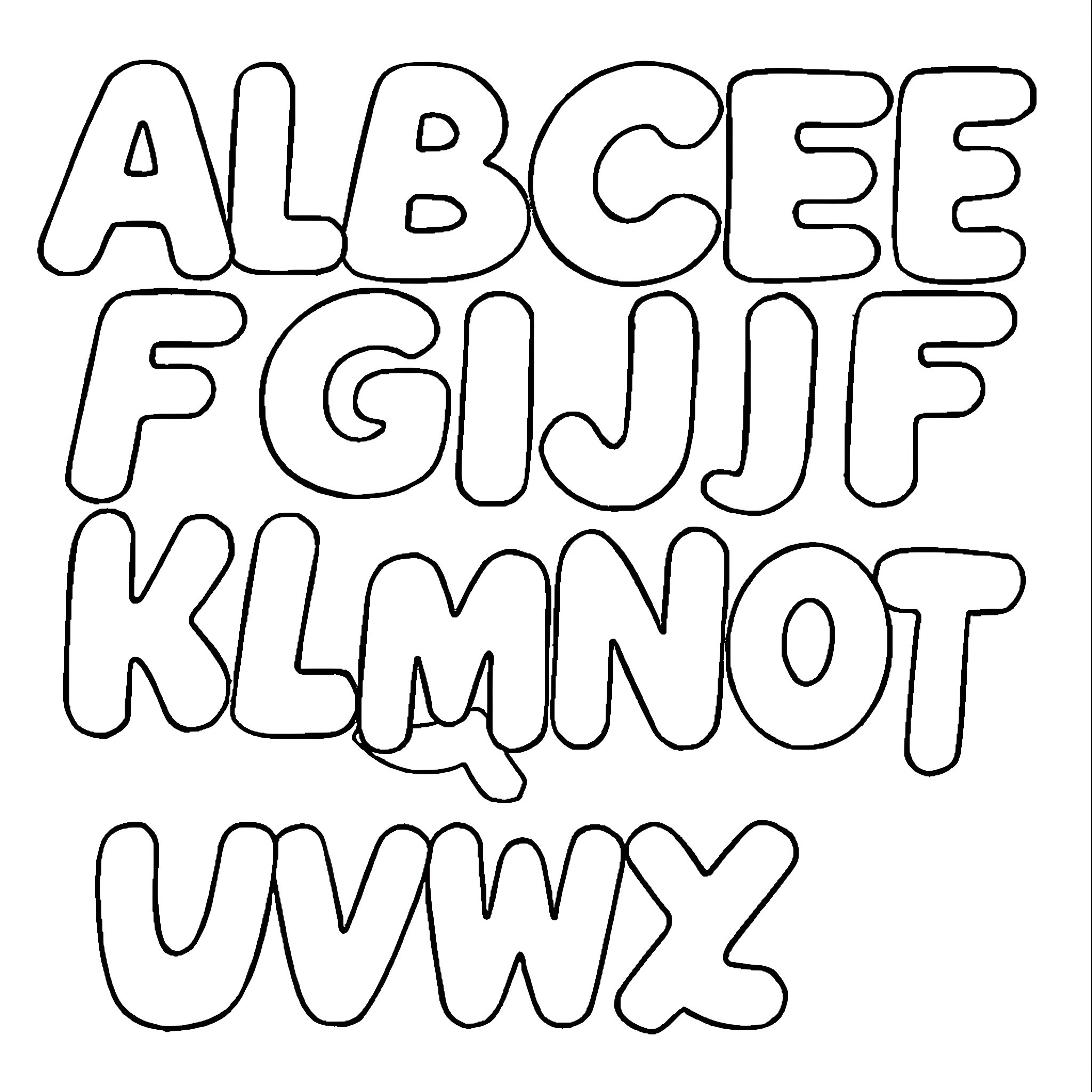 Alphabet of Playful Letters Coloring Page (free black-and-white line drawing printable PDF for all, from beginners to advanced learners, including children, teens, adults, and seniors)
