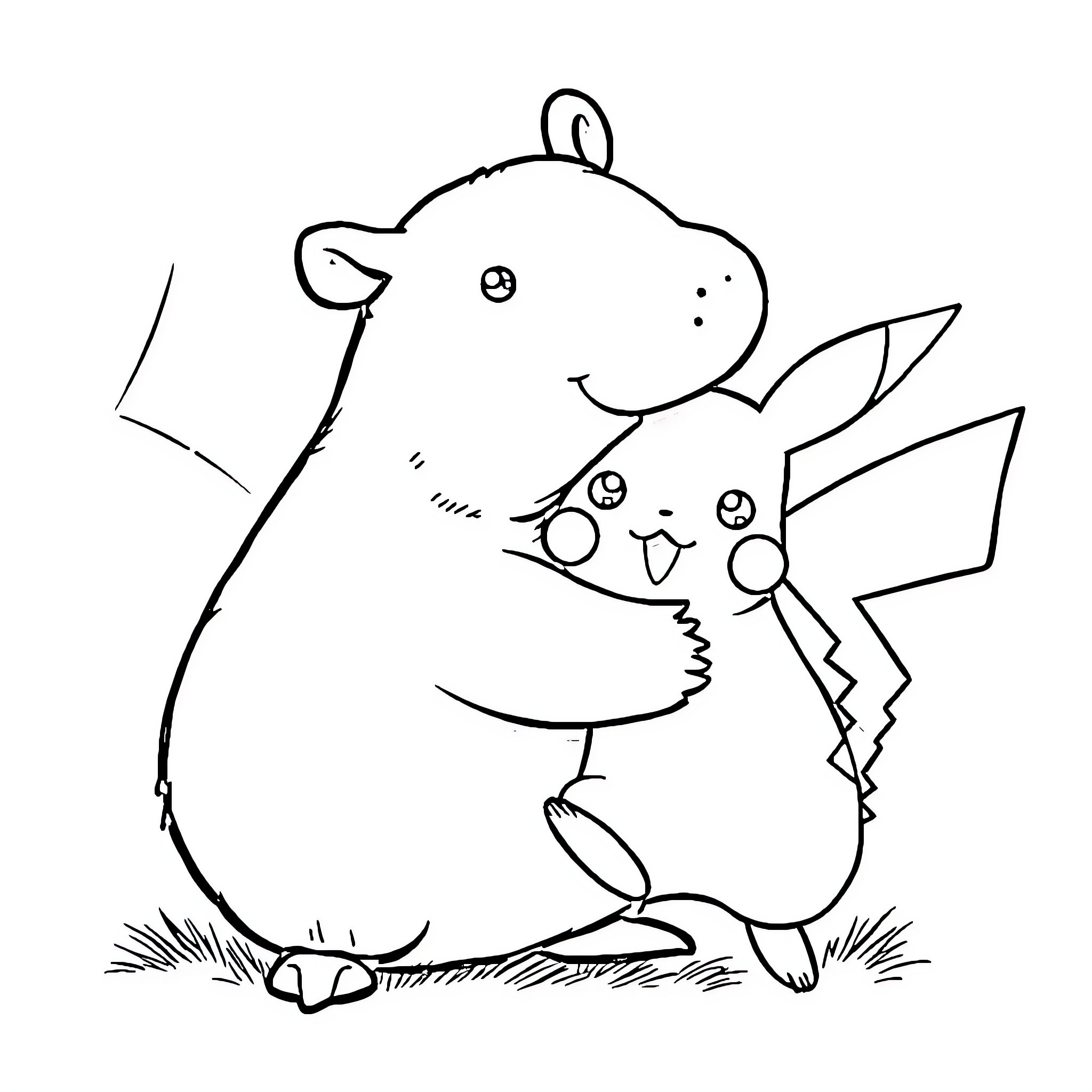 Capybara befriending a small bird Coloring Page (free black-and-white line drawing printable PDF for all, from beginners to advanced learners, including children, teens, adults, and seniors)