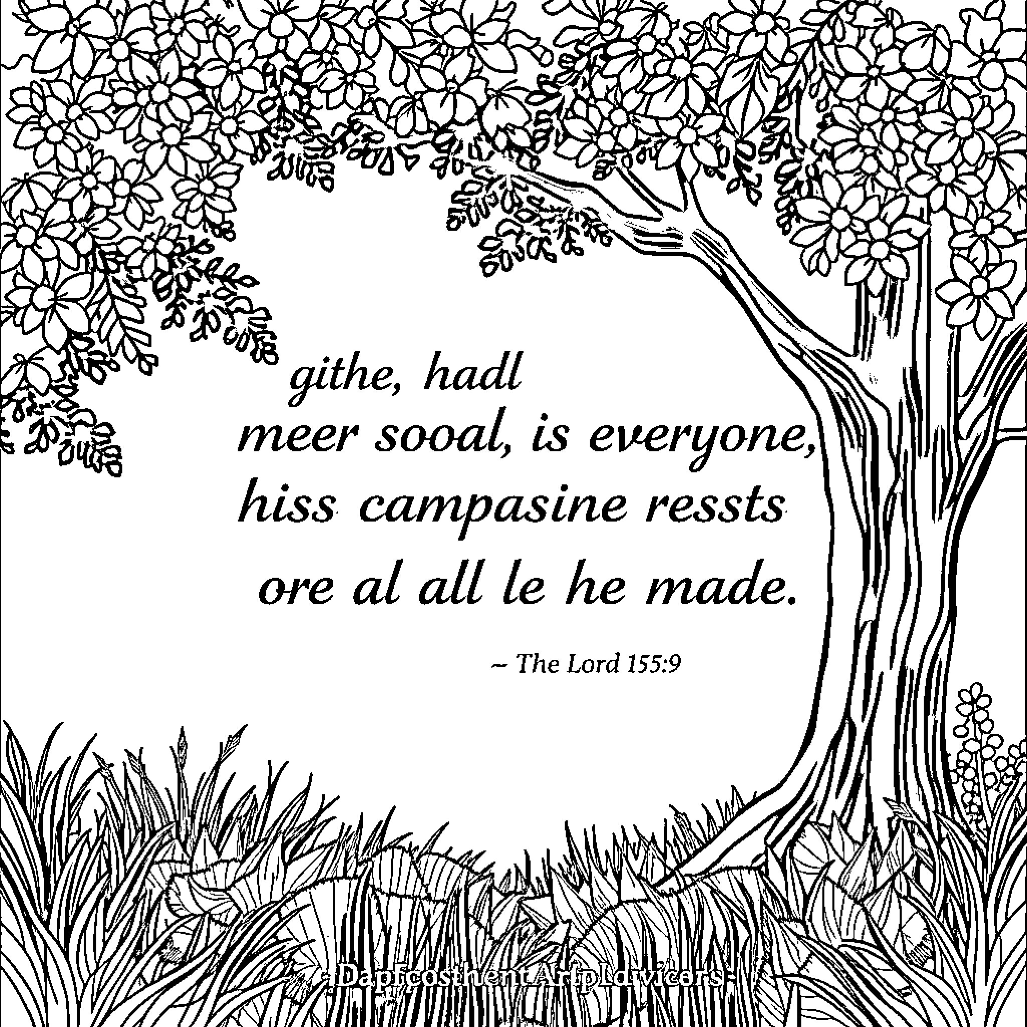 Psalm of Nature's Beauty and Divine Wisdom Coloring Page (free black-and-white line drawing printable PDF for all, from beginners to advanced learners, including children, teens, adults, and seniors)