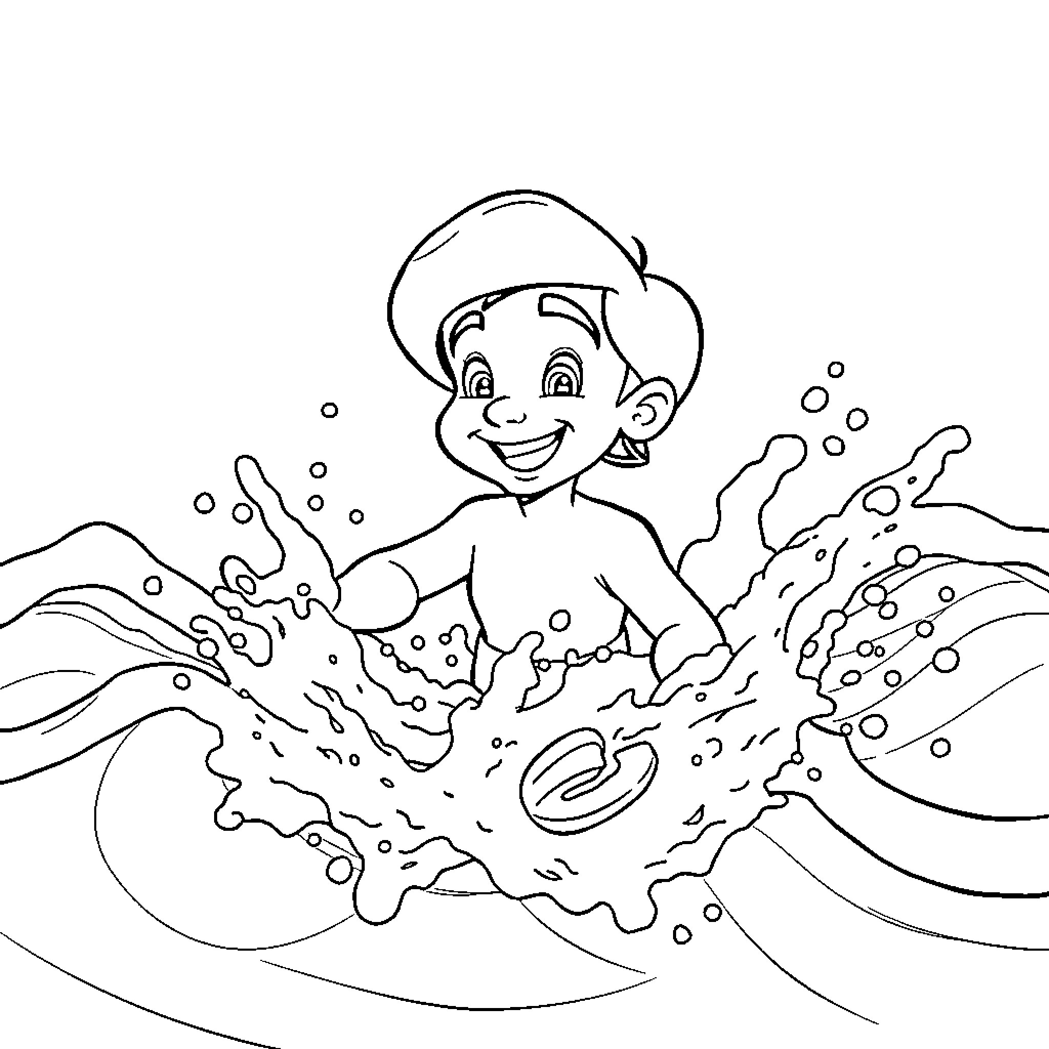 Aladdin Riding a Wave of Adventure Coloring Page (free black-and-white line drawing printable PDF for all, from beginners to advanced learners, including children, teens, adults, and seniors)