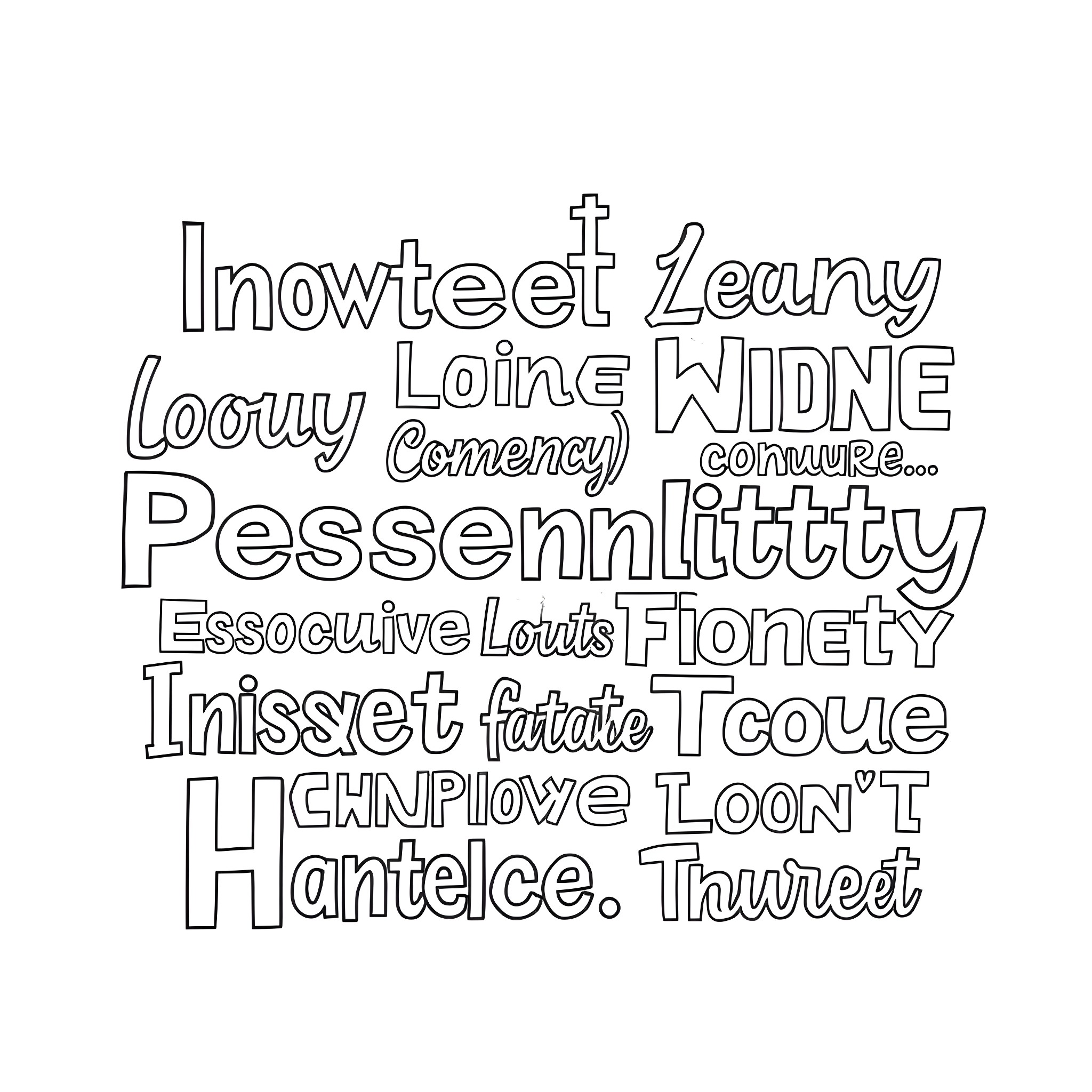 Word art with diverse French names Coloring Page (free black-and-white line drawing printable PDF for all, from beginners to advanced learners, including children, teens, adults, and seniors)
