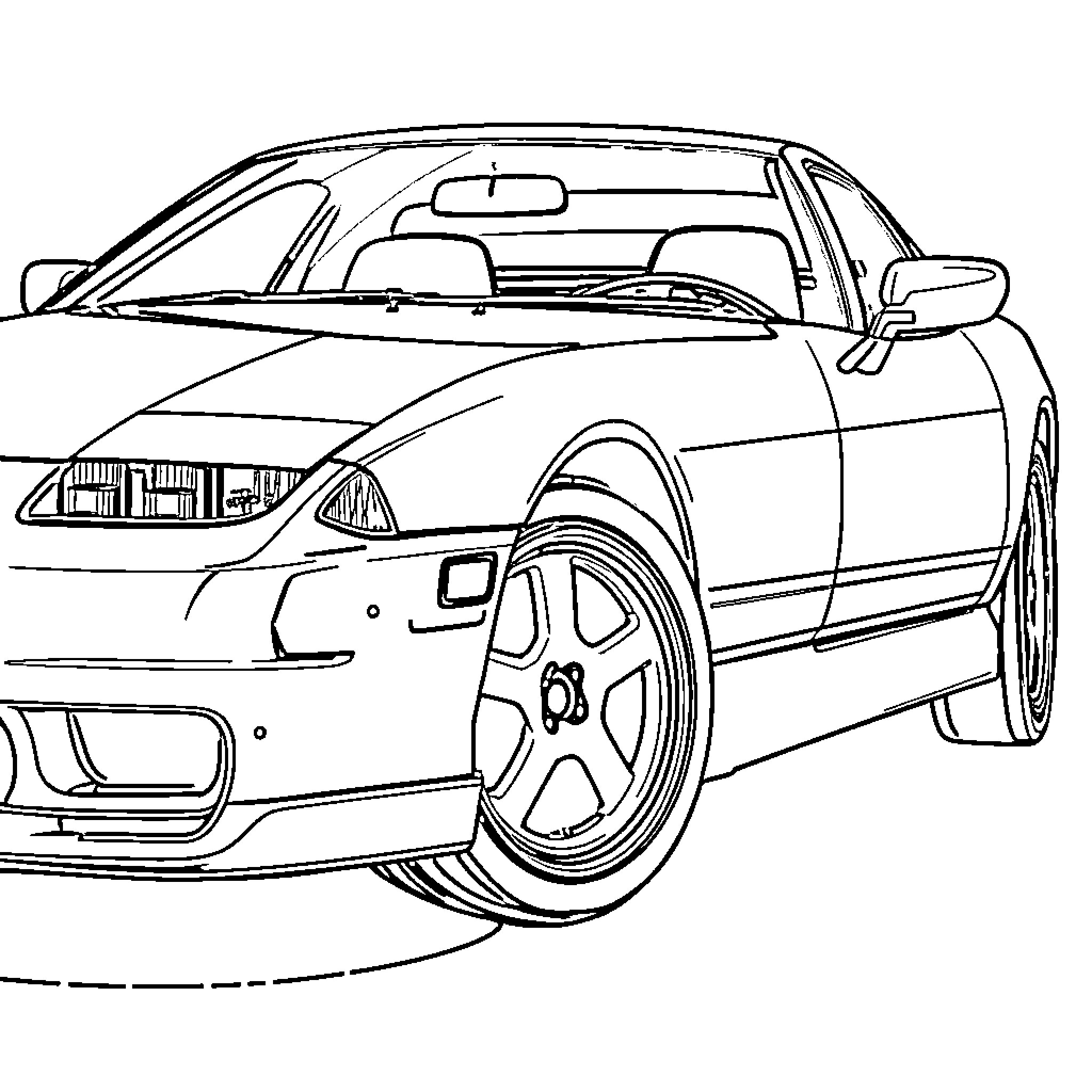Nissan sports car with dynamic styling Coloring Page (free black-and-white line drawing printable PDF for all, from beginners to advanced learners, including children, teens, adults, and seniors)