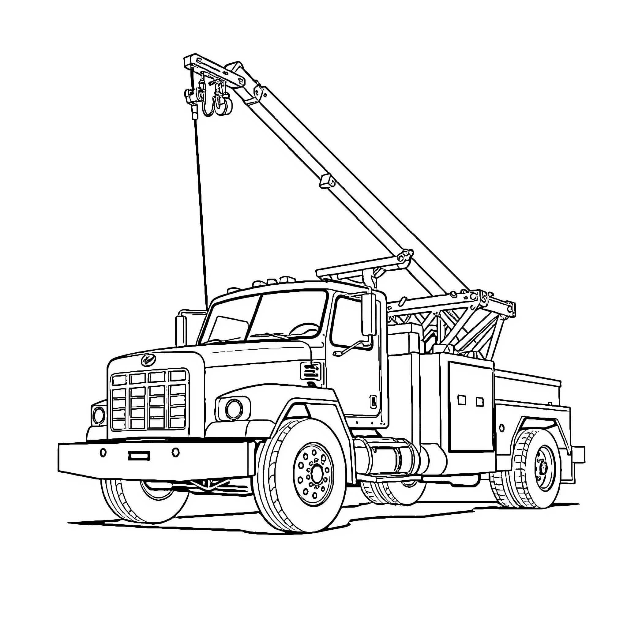 Tow Truck Lifting Broken Down Vehicle Coloring Page (free black-and-white line drawing printable PDF for all, from beginners to advanced learners, including children, teens, adults, and seniors)