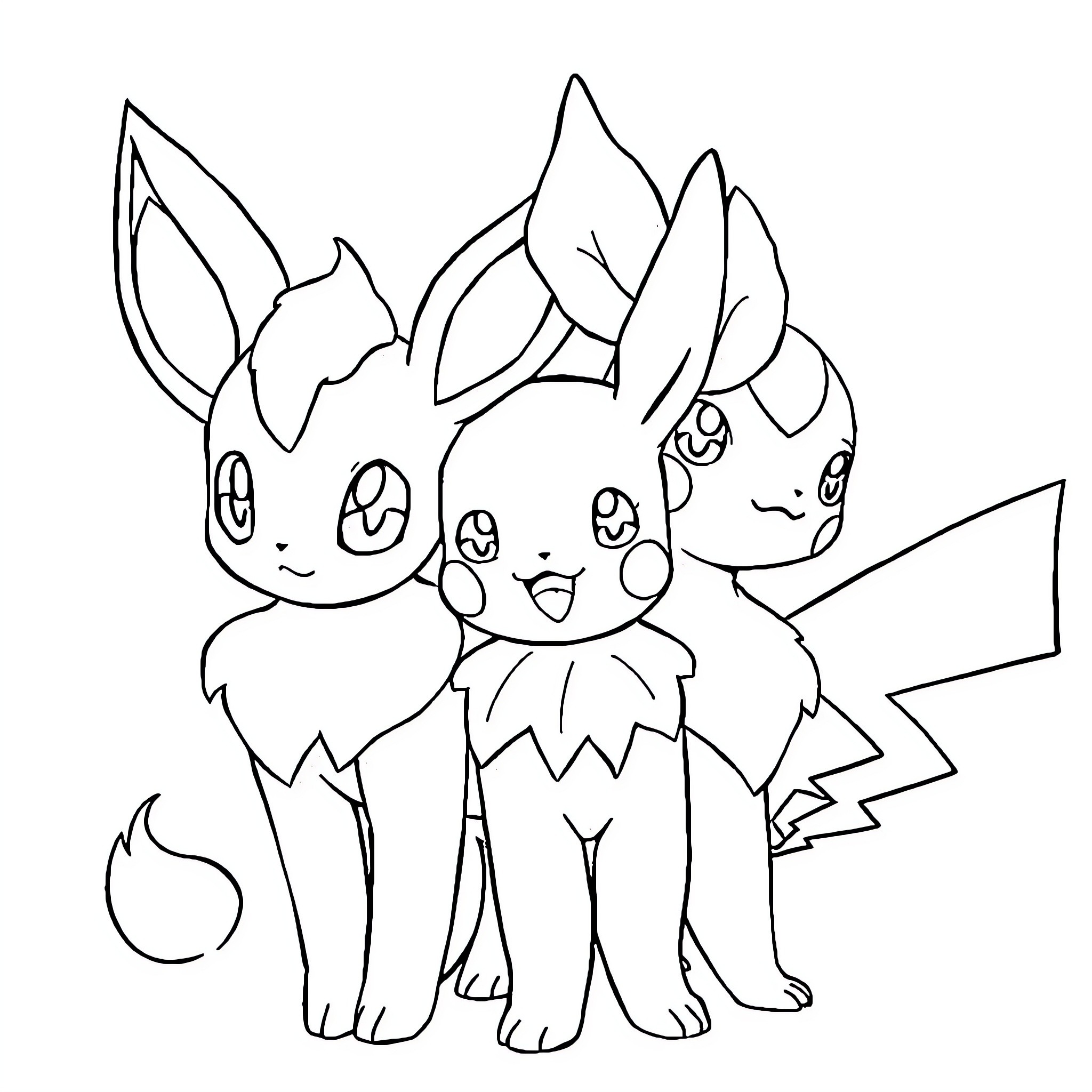 Pokémon Duo Enjoying Playful Interactions Coloring Page (free black-and-white line drawing printable PDF for all, from beginners to advanced learners, including children, teens, adults, and seniors)