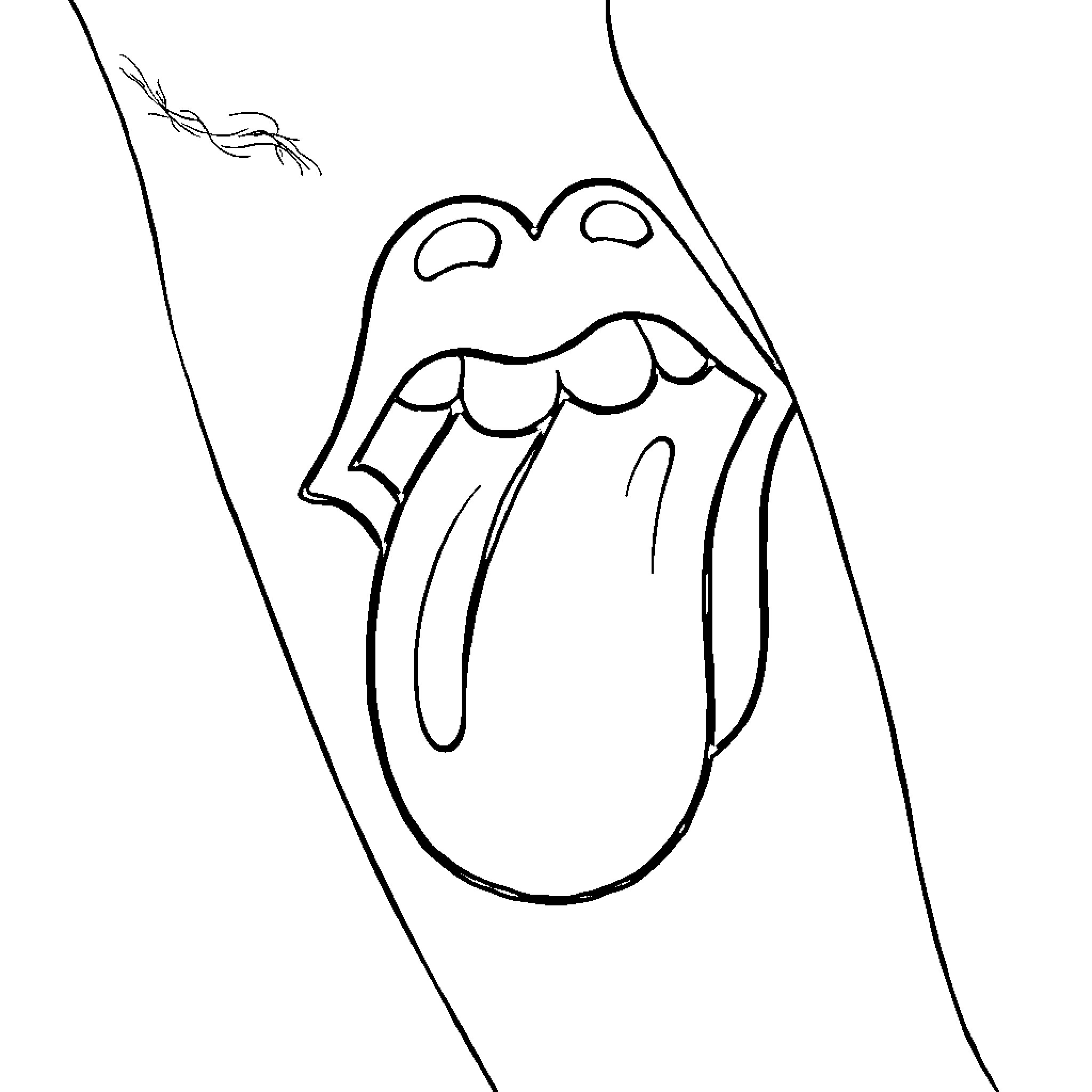 Rolling Stones Iconic Tongue Pose Coloring Page (free black-and-white line drawing printable PDF for all, from beginners to advanced learners, including children, teens, adults, and seniors)