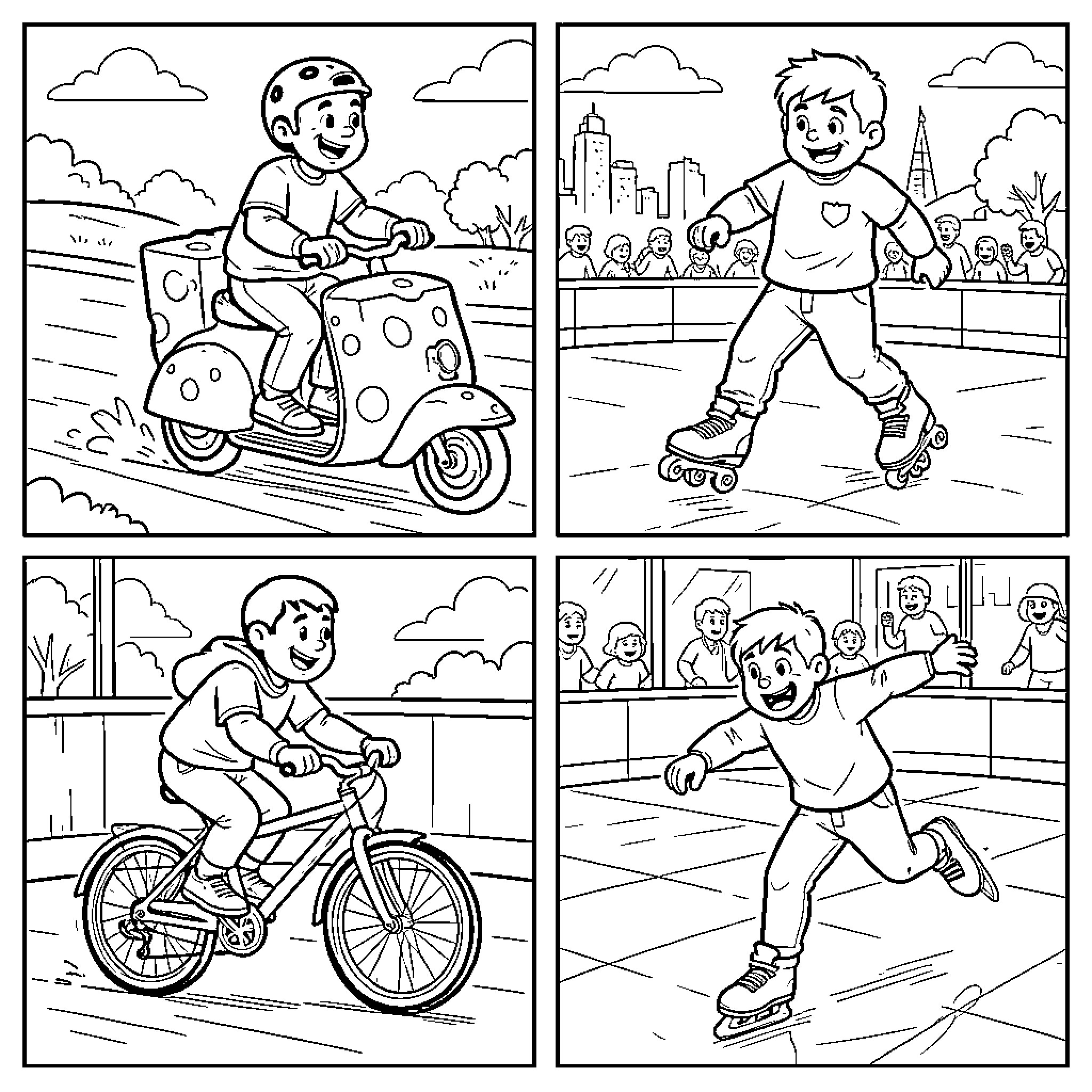 Cheese-Themed Outdoor Activities for Children Coloring Page (free black-and-white line drawing printable PDF for all, from beginners to advanced learners, including children, teens, adults, and seniors)