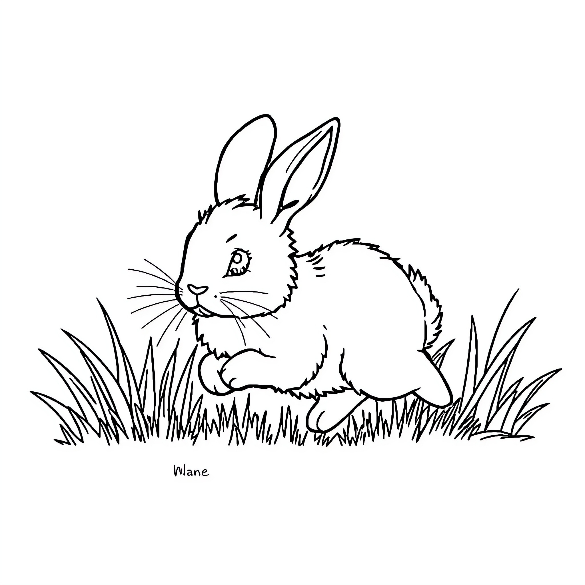 Rabbit resting peacefully in the grass Coloring Page (free black-and-white line drawing printable PDF for all, from beginners to advanced learners, including children, teens, adults, and seniors)