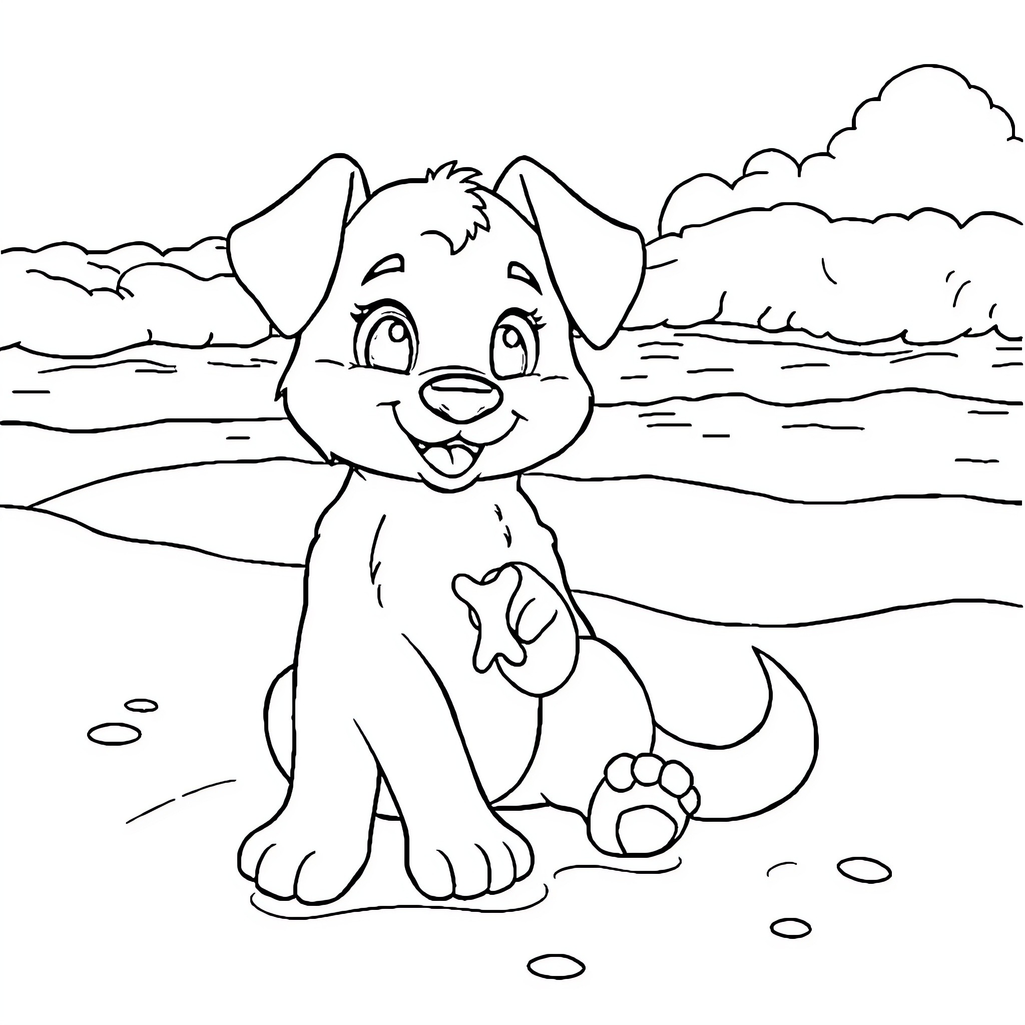 Bluey the Puppy Explores the Outdoors Coloring Page (free black-and-white line drawing printable PDF for all, from beginners to advanced learners, including children, teens, adults, and seniors)