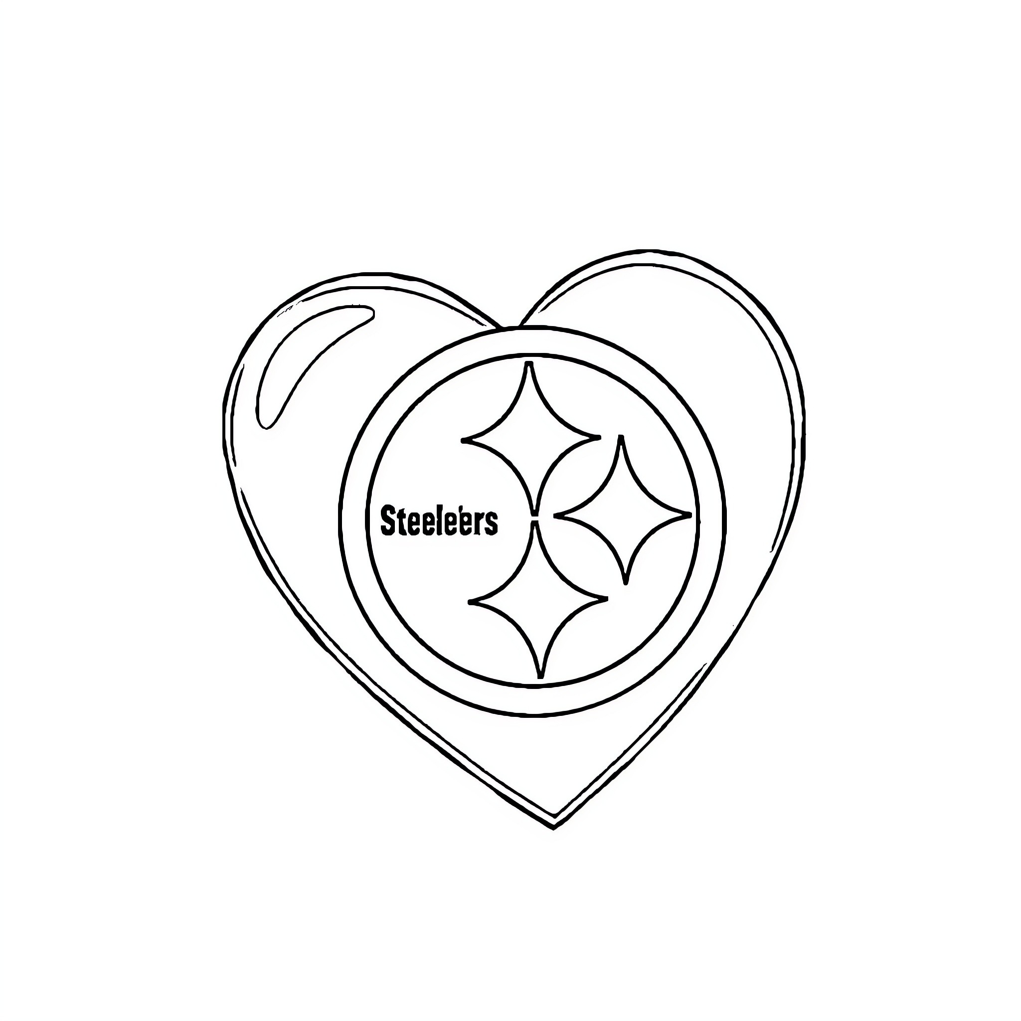 Heart with Steelers Symbol Coloring Page (free black-and-white line drawing printable PDF for all, from beginners to advanced learners, including children, teens, adults, and seniors)