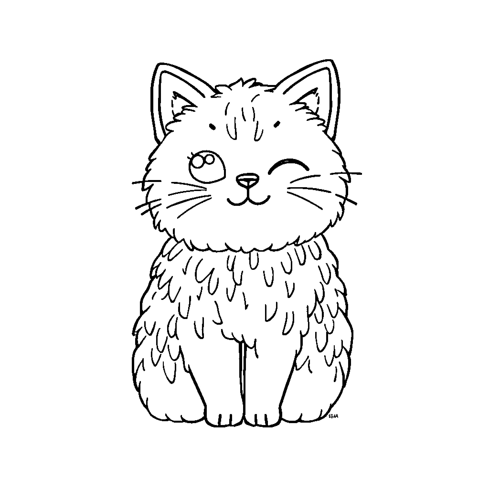 Cat sketch with cute expression Coloring Page (free black-and-white line drawing printable PDF for all, from beginners to advanced learners, including children, teens, adults, and seniors)