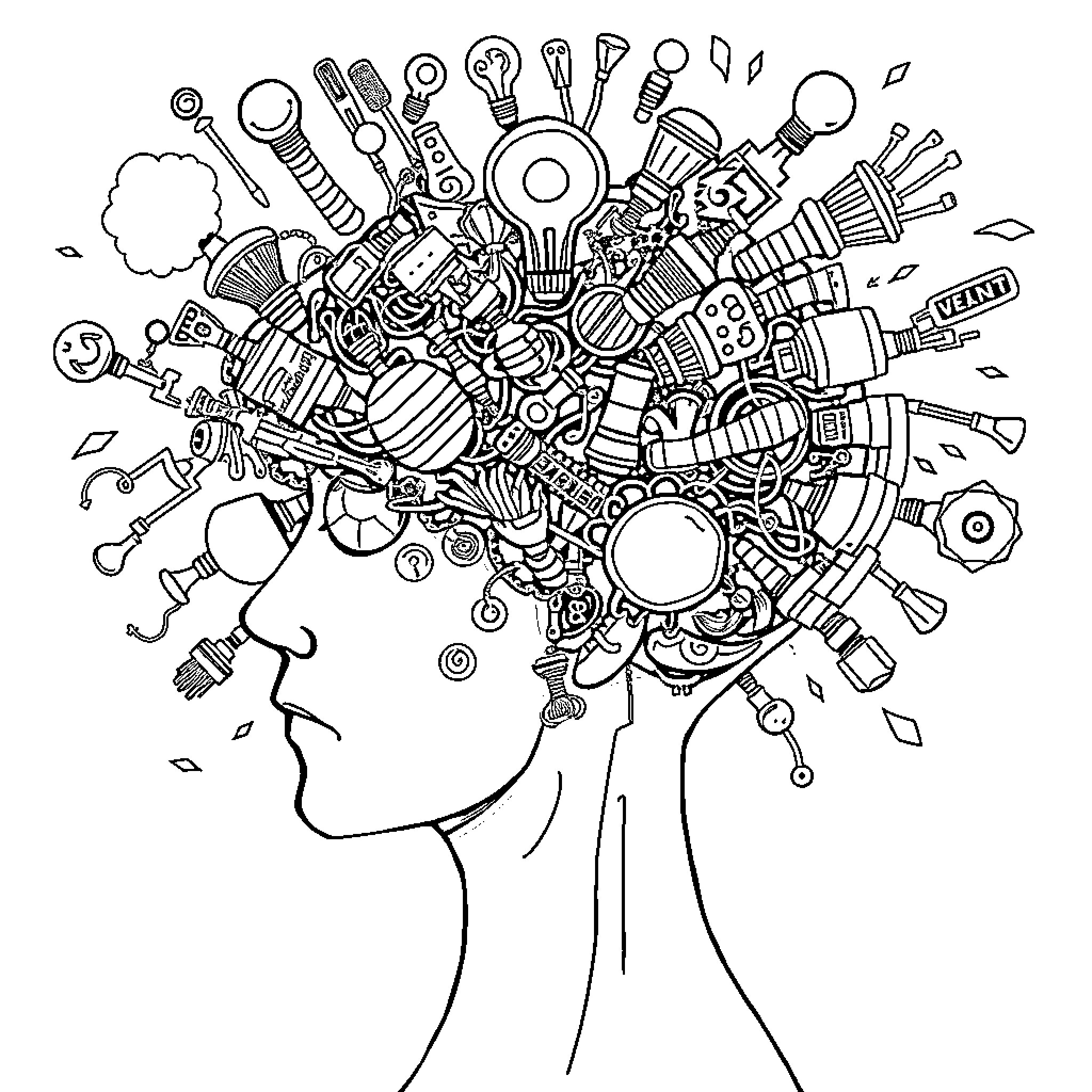 Brainrot of Creative Explosion Coloring Page (free black-and-white line drawing printable PDF for all, from beginners to advanced learners, including children, teens, adults, and seniors)