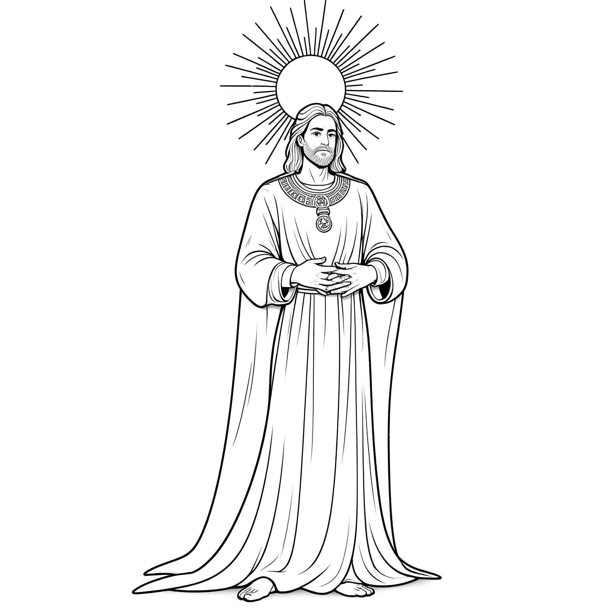 Wiccan God figure in ceremonial robes Coloring Page (free black-and-white line drawing printable PDF for all, from beginners to advanced learners, including children, teens, adults, and seniors)