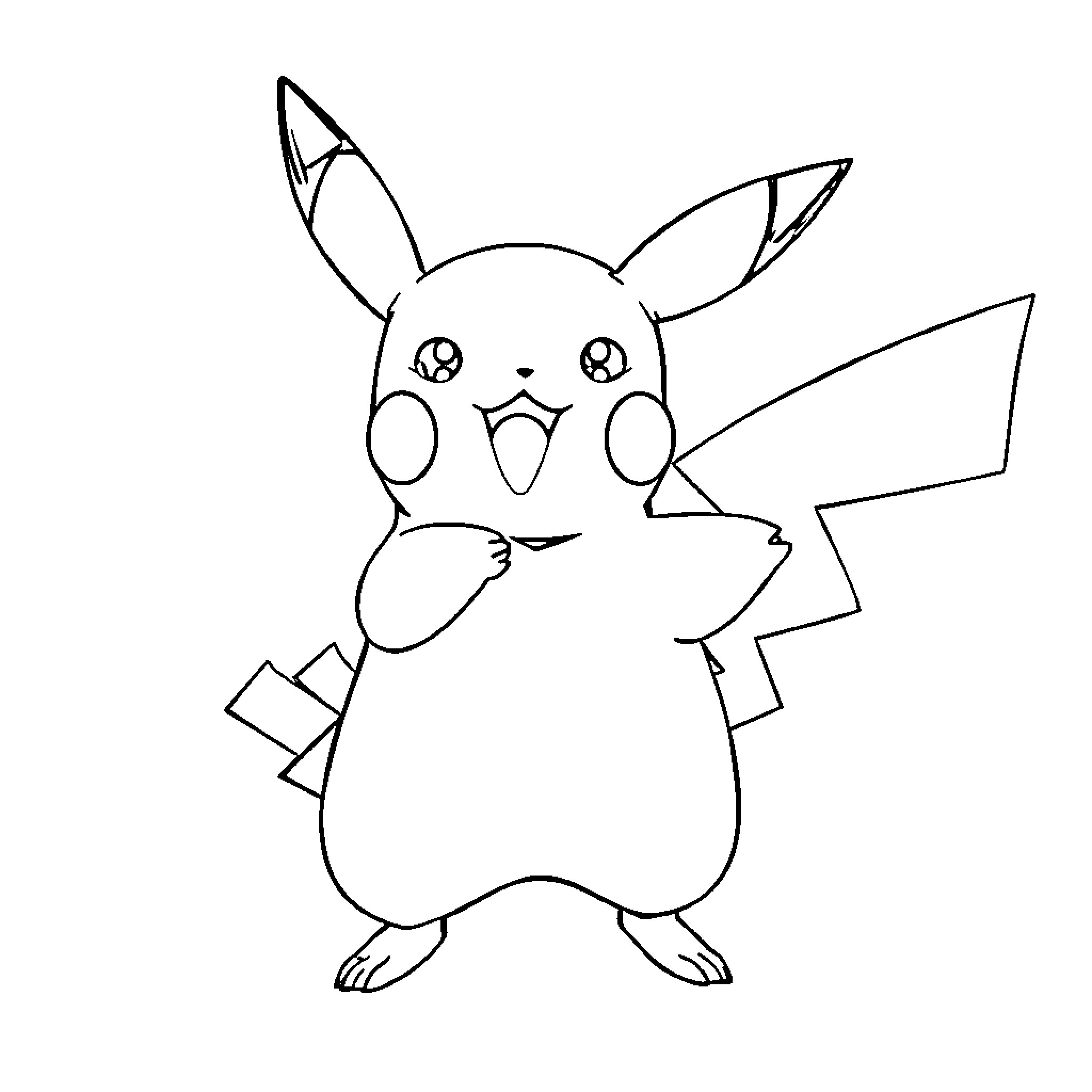 Pikachu in a simple outline sketch Coloring Page (free black-and-white line drawing printable PDF for all, from beginners to advanced learners, including children, teens, adults, and seniors)