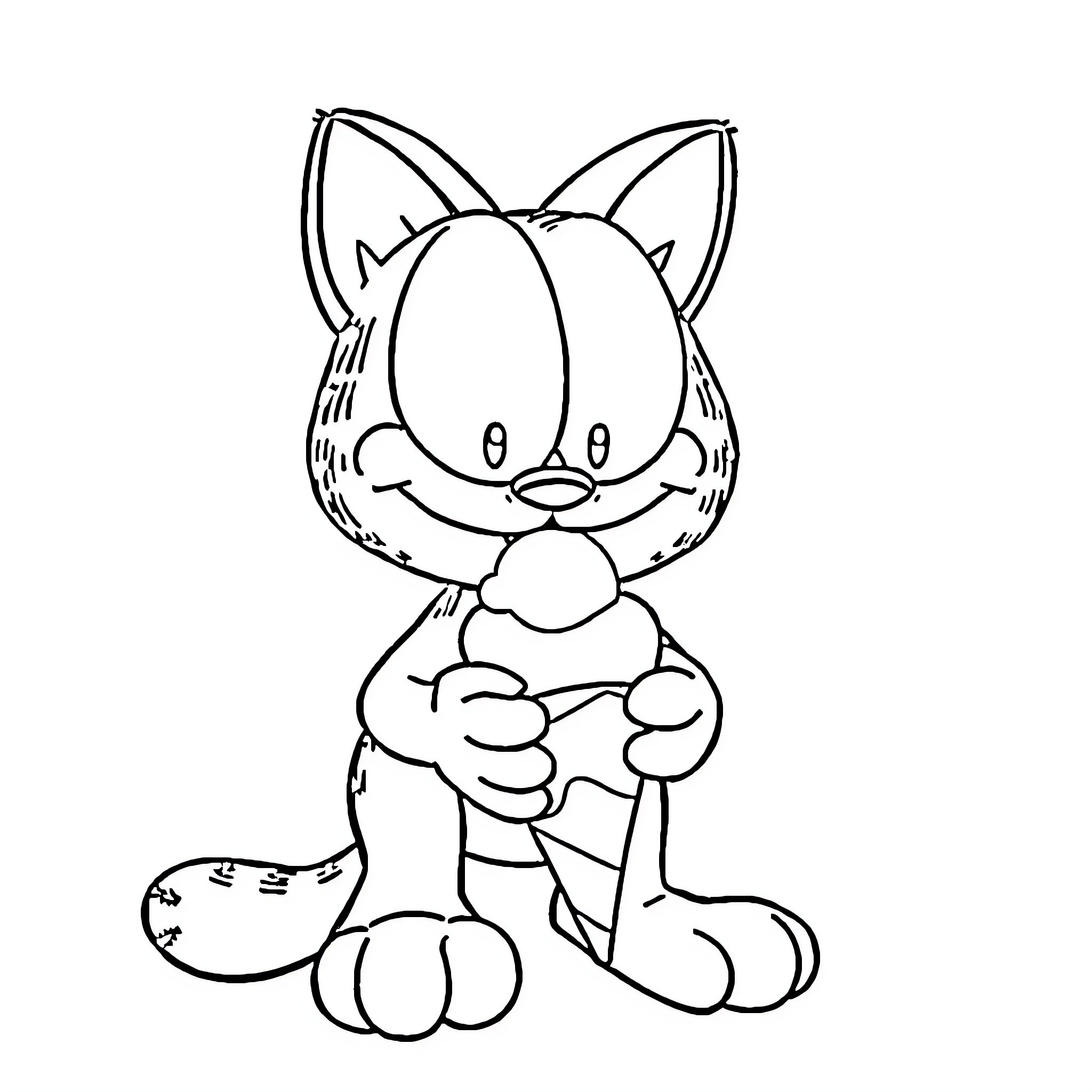 Garfield the Cat Sitting Contentedly Coloring Page (free black-and-white line drawing printable PDF for all, from beginners to advanced learners, including children, teens, adults, and seniors)