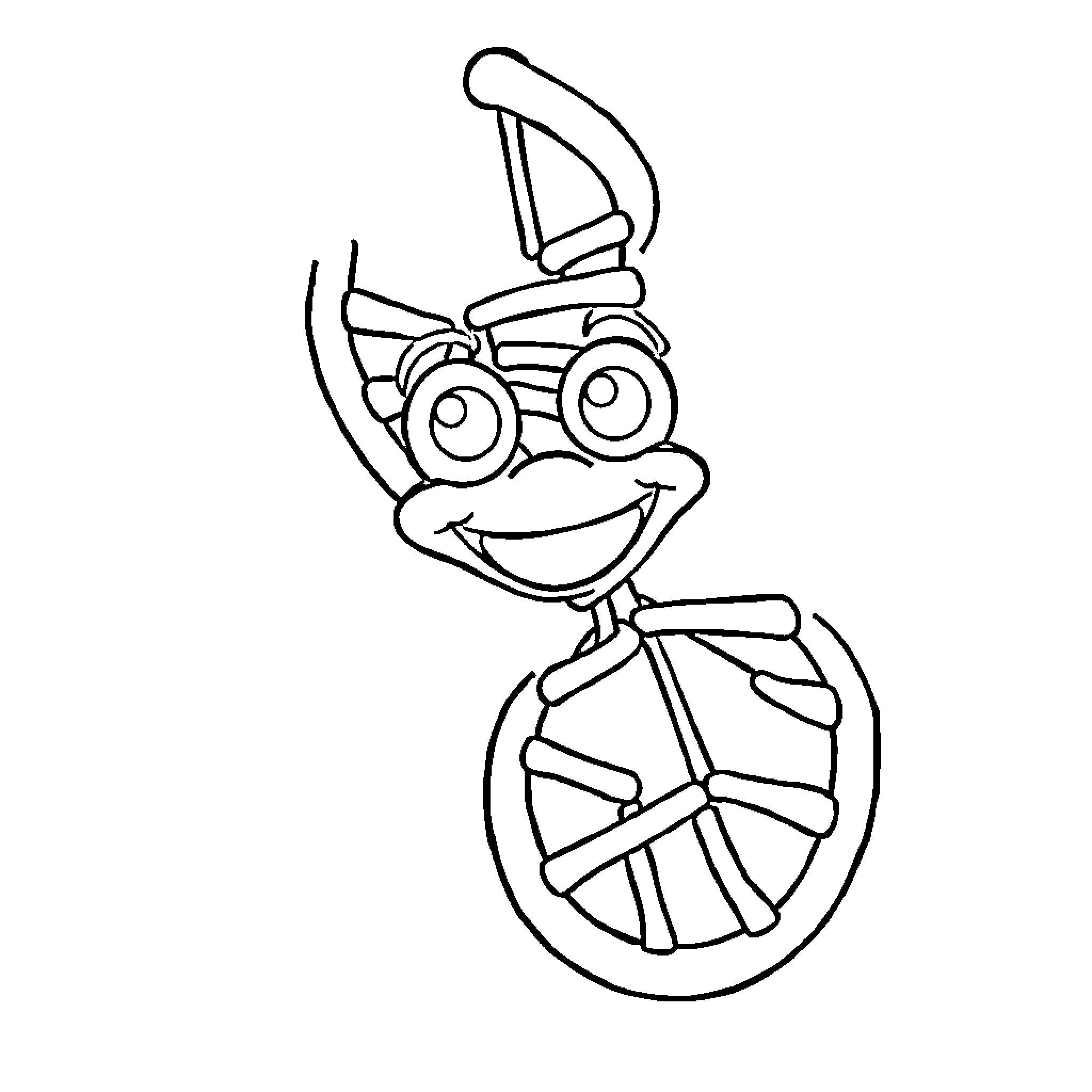 DNA Cartoon Character Riding Unicycle Coloring Page (free black-and-white line drawing printable PDF for all, from beginners to advanced learners, including children, teens, adults, and seniors)