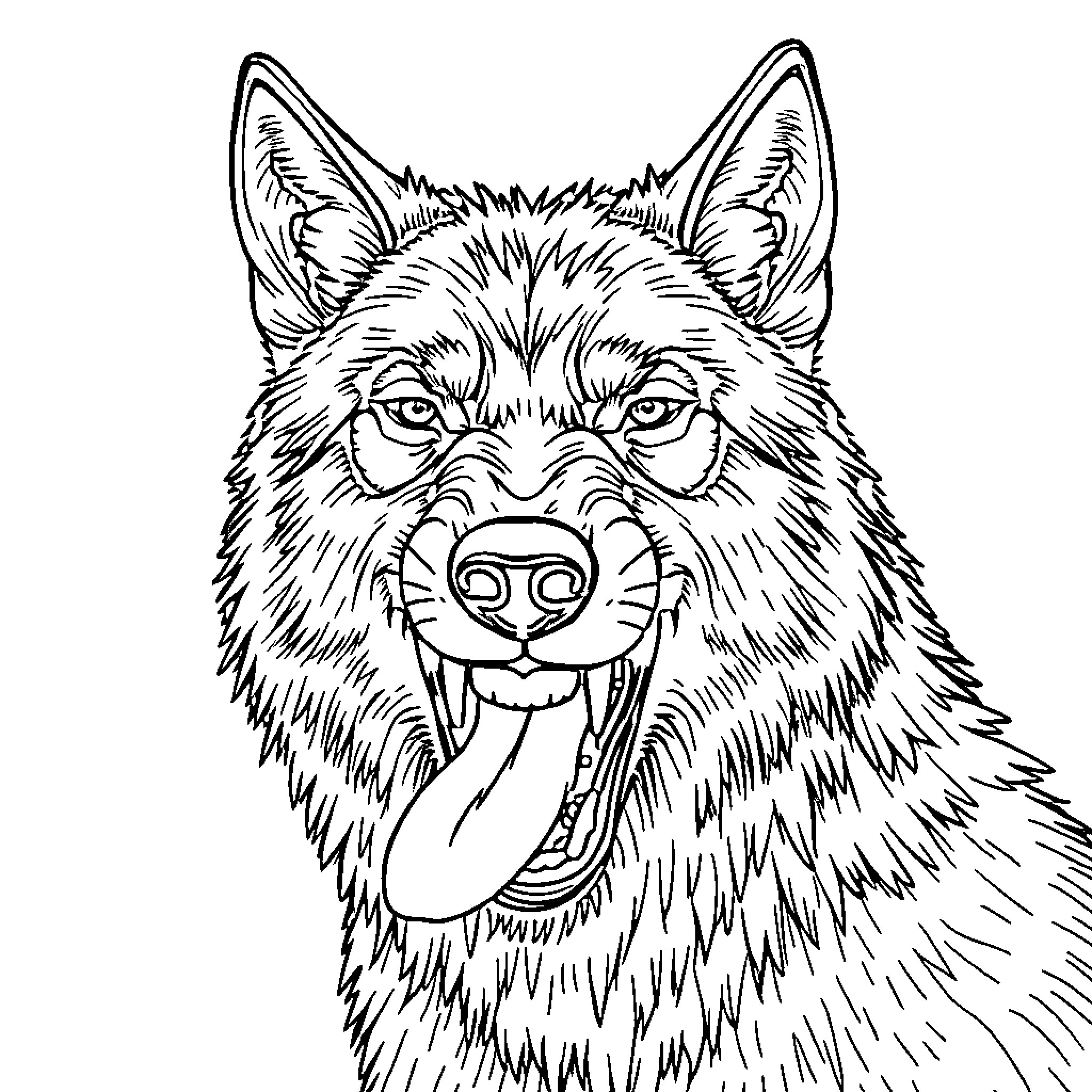Wolf snarling fiercely with bared fangs Coloring Page (free black-and-white line drawing printable PDF for all, from beginners to advanced learners, including children, teens, adults, and seniors)