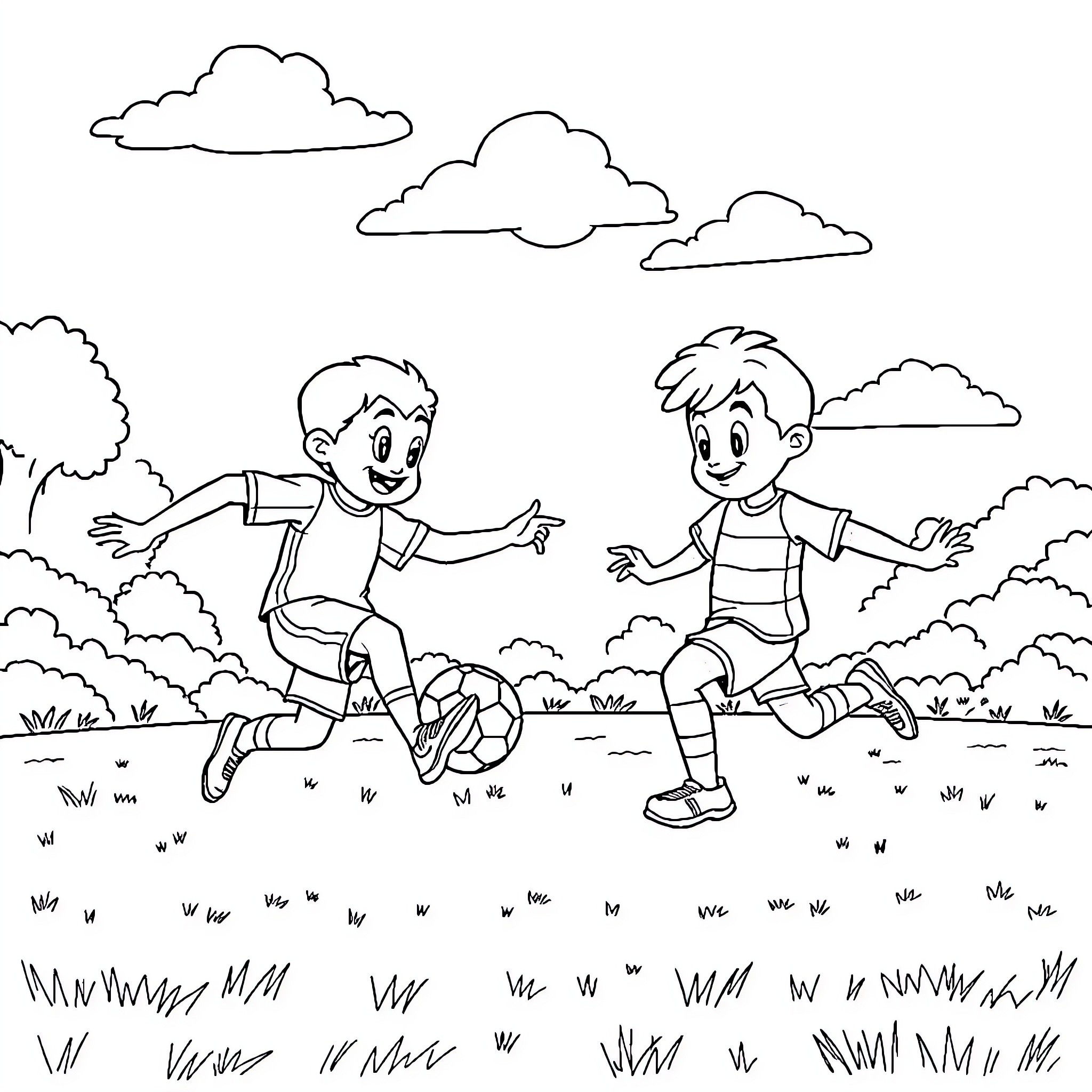Böbo's Outdoor Adventure: Two Friends Explore the Countryside Coloring Page (free black-and-white line drawing printable PDF for all, from beginners to advanced learners, including children, teens, adults, and seniors)