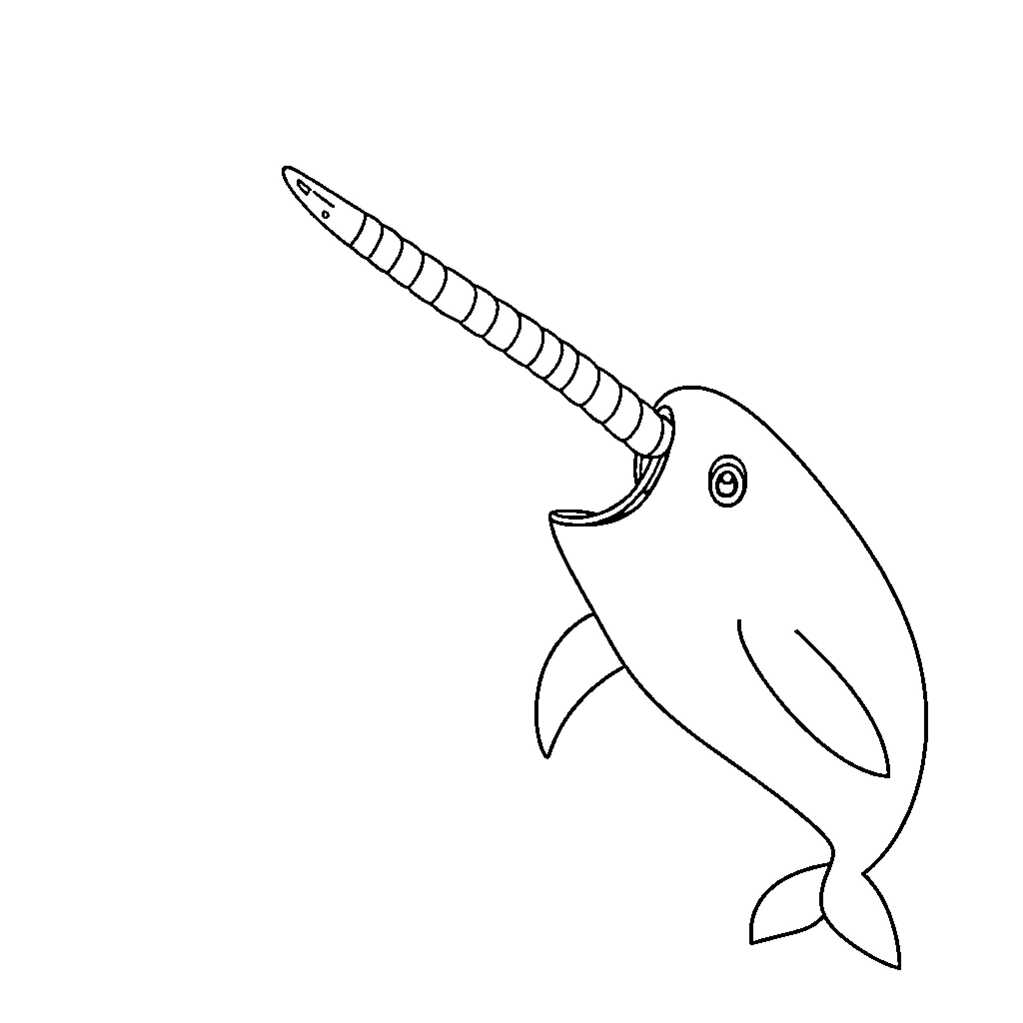 Narwhal swimming through the ocean Coloring Page (free black-and-white line drawing printable PDF for all, from beginners to advanced learners, including children, teens, adults, and seniors)