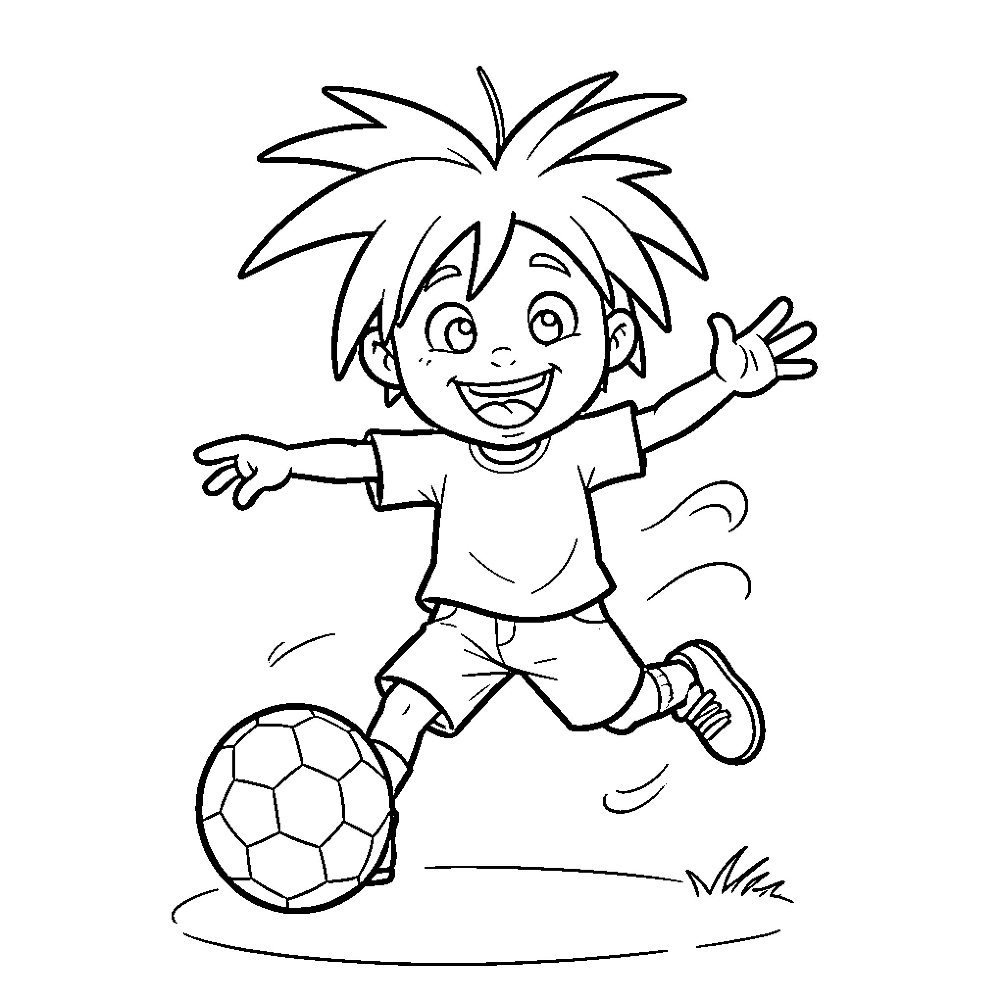 Dobby playing soccer with a joyful expression Coloring Page (free black-and-white line drawing printable PDF for all, from beginners to advanced learners, including children, teens, adults, and seniors)