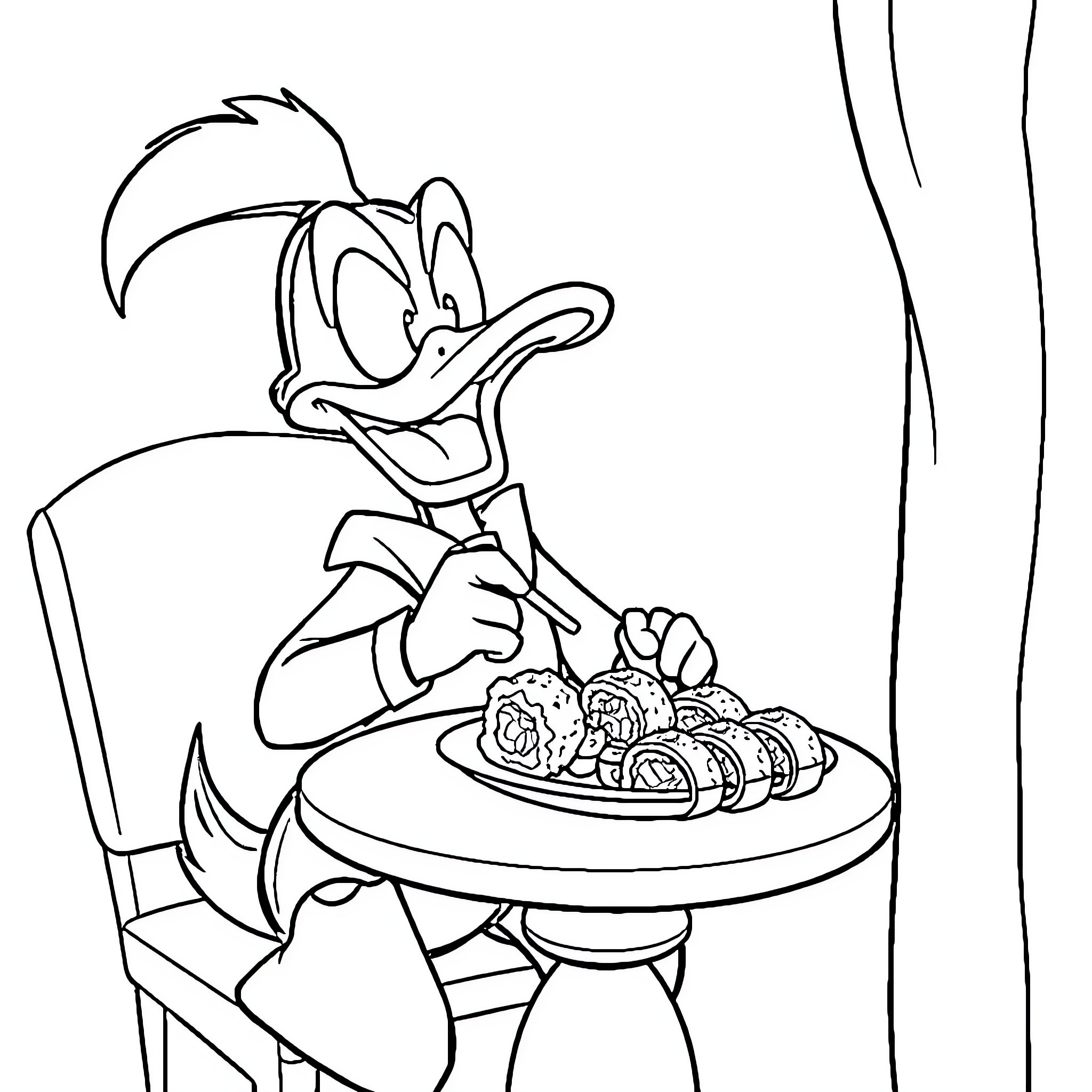 Darkwing Duck enjoying a hearty meal Coloring Page (free black-and-white line drawing printable PDF for all, from beginners to advanced learners, including children, teens, adults, and seniors)