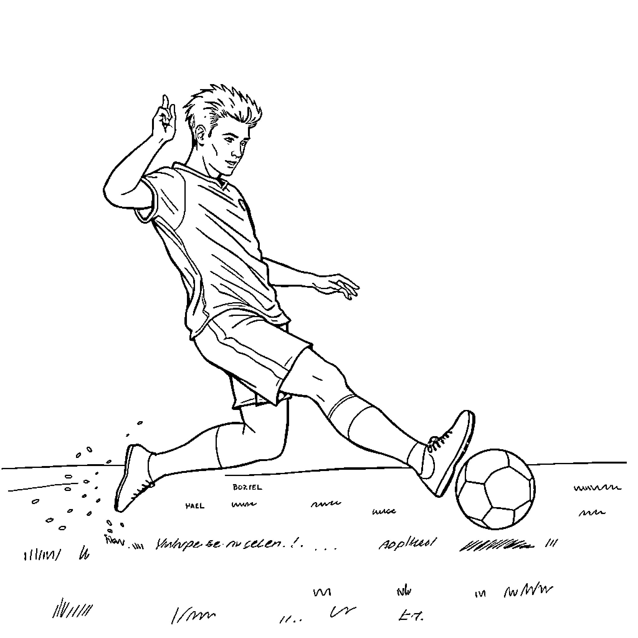 Man celebrating after scoring a goal Coloring Page (free black-and-white line drawing printable PDF for all, from beginners to advanced learners, including children, teens, adults, and seniors)