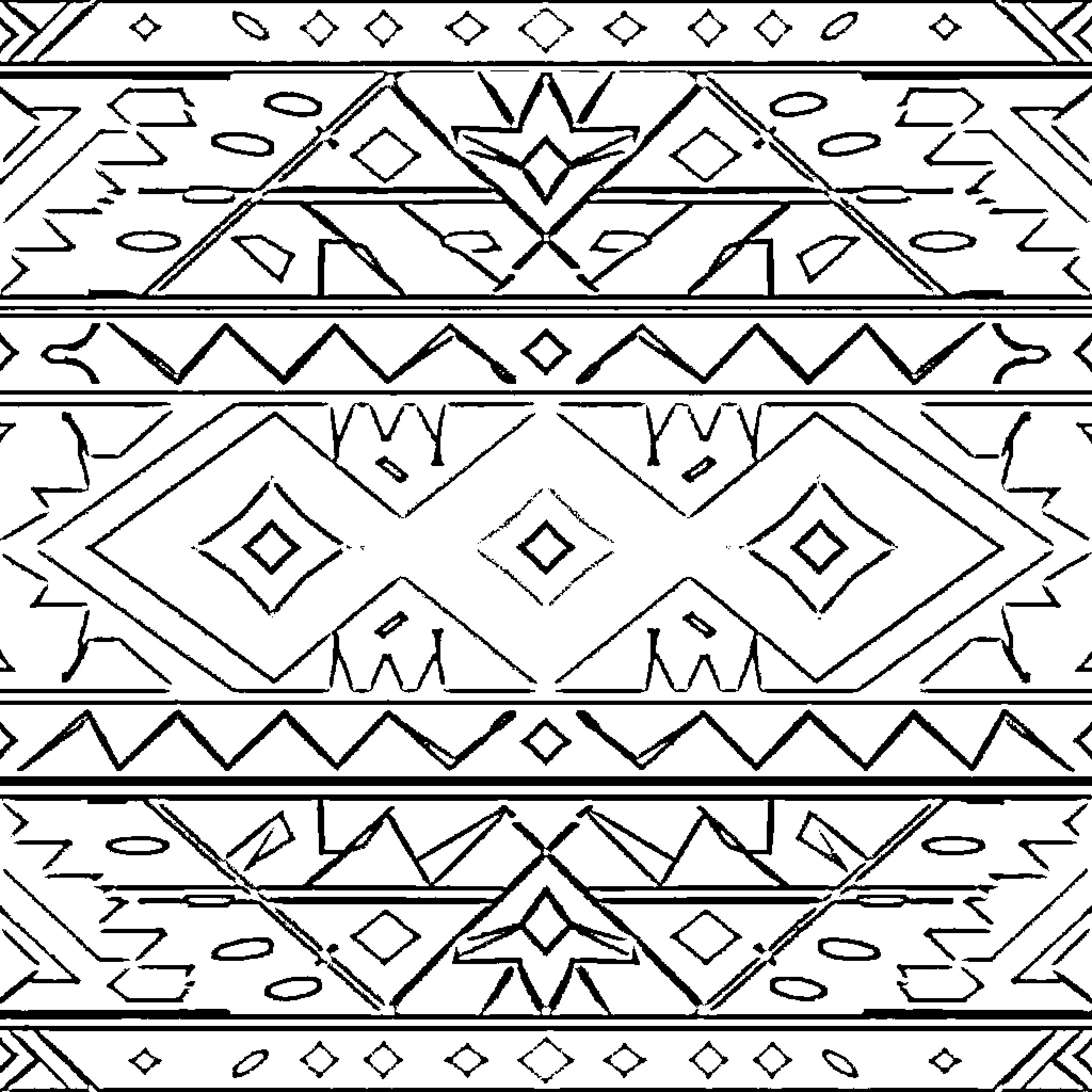 Aztec Pattern of Geometric Shapes and Lines Coloring Page (free black-and-white line drawing printable PDF for all, from beginners to advanced learners, including children, teens, adults, and seniors)