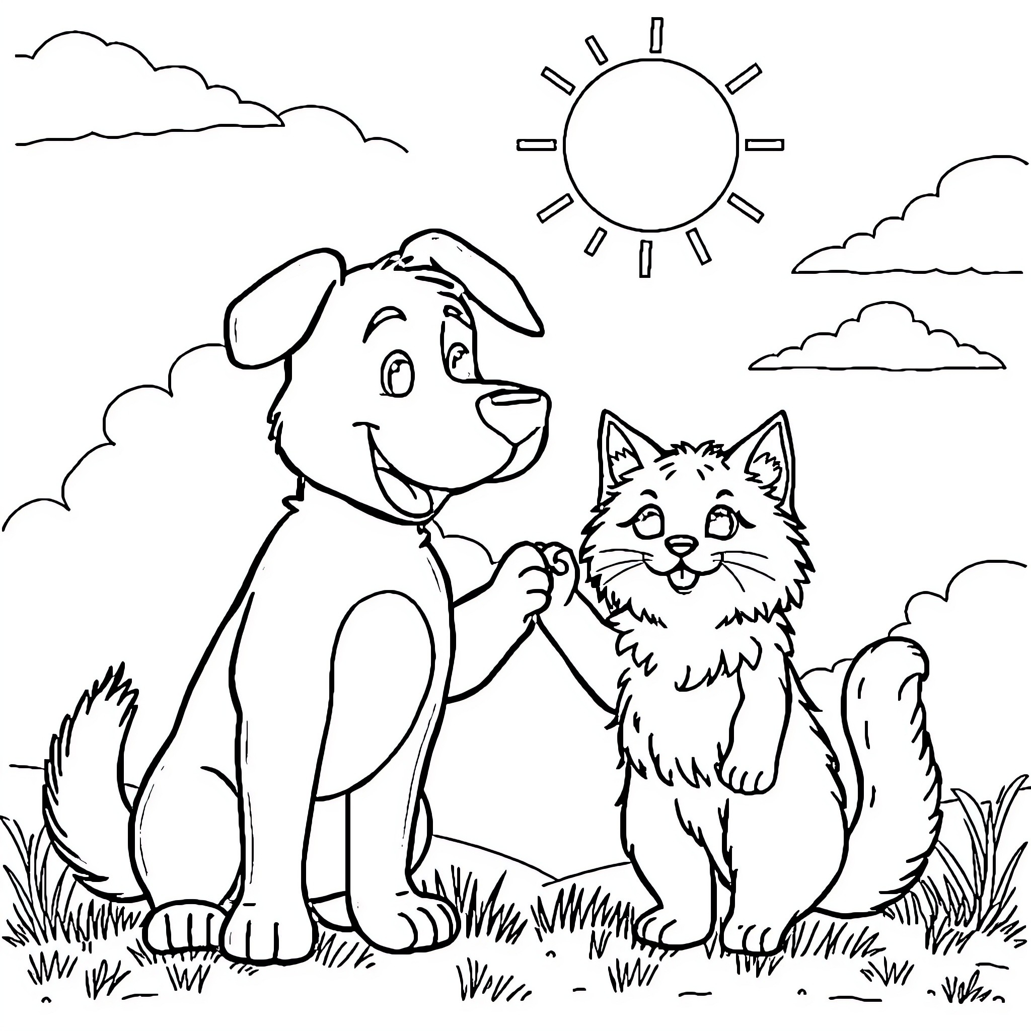 Bluey and friends enjoy the sunny day Coloring Page (free black-and-white line drawing printable PDF for all, from beginners to advanced learners, including children, teens, adults, and seniors)