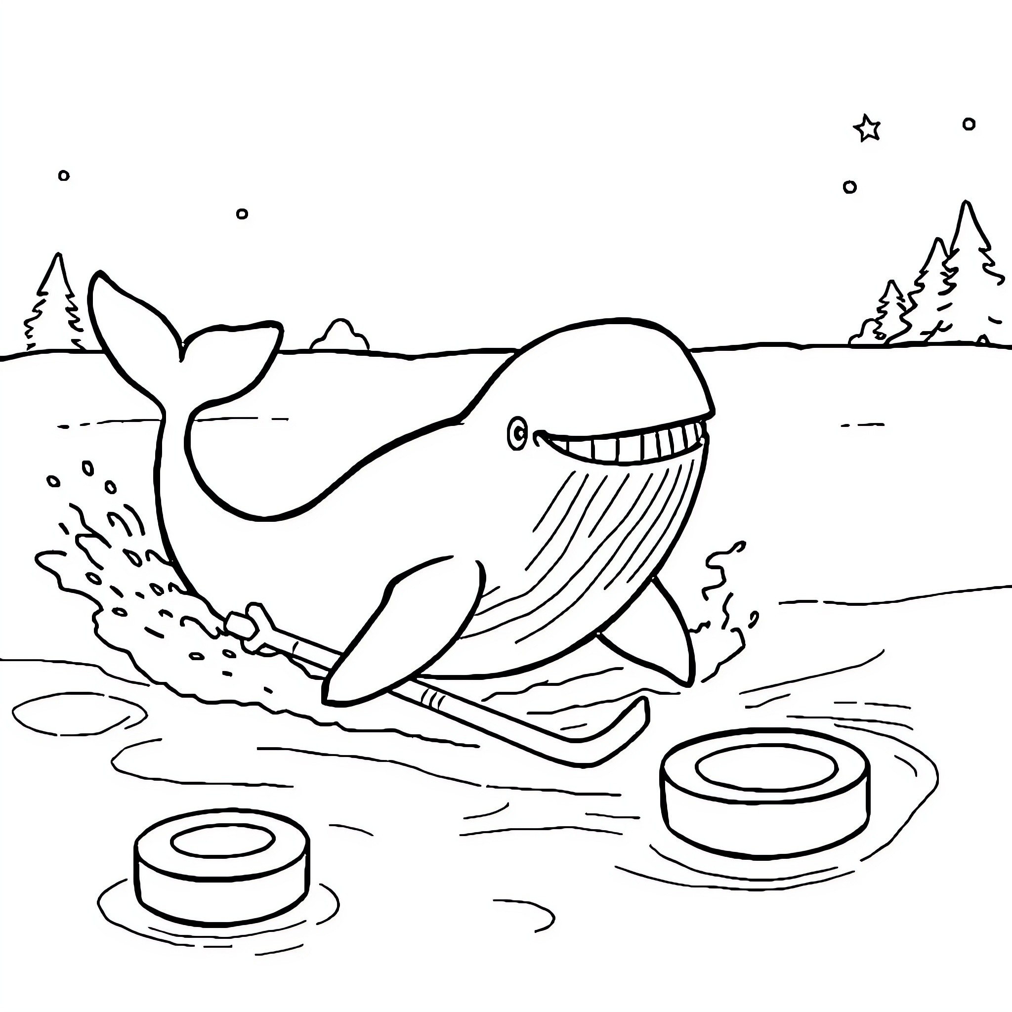 Whale splashing joyfully in the water Coloring Page (free black-and-white line drawing printable PDF for all, from beginners to advanced learners, including children, teens, adults, and seniors)