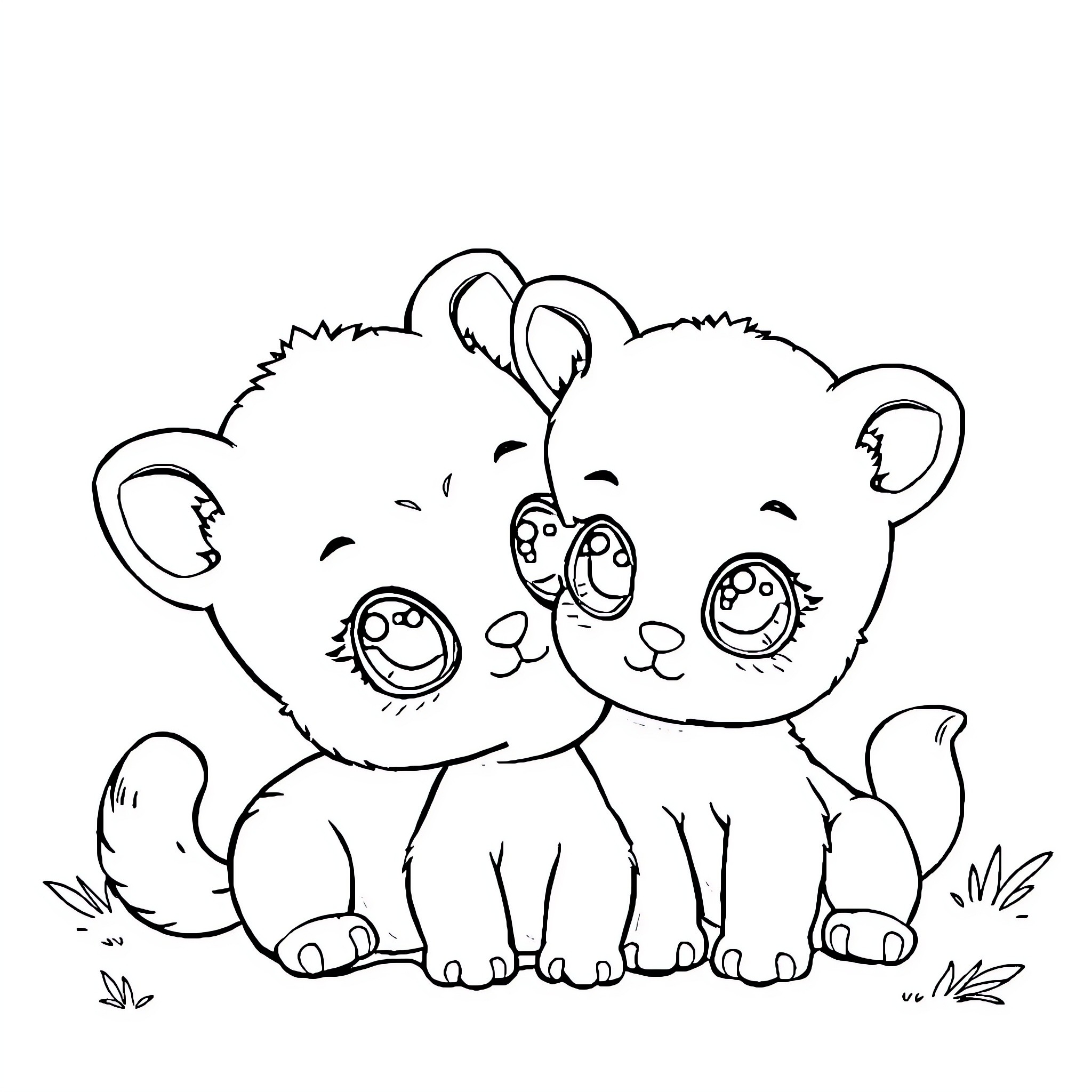 Animal Adorable Plush Toys on Grassy Field Coloring Page (free black-and-white line drawing printable PDF for all, from beginners to advanced learners, including children, teens, adults, and seniors)