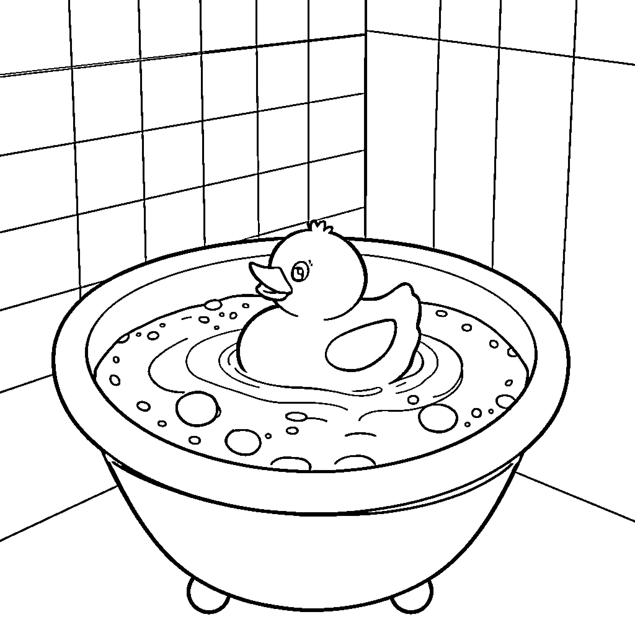 Rubber Duck enjoying a relaxing bath Coloring Page (free black-and-white line drawing printable PDF for all, from beginners to advanced learners, including children, teens, adults, and seniors)