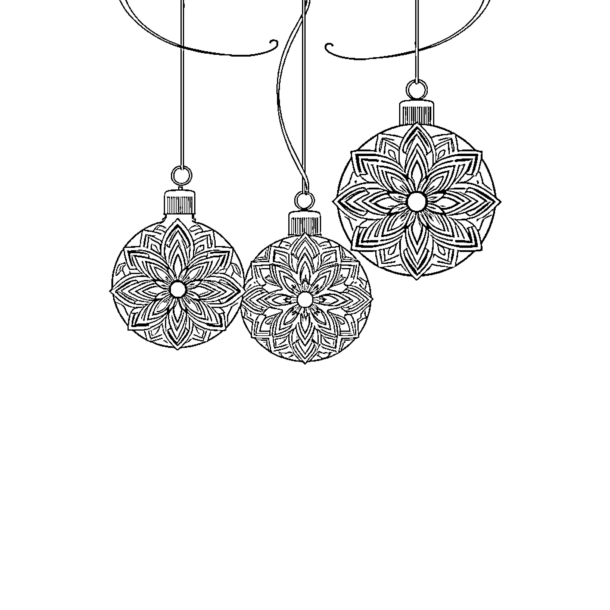 Christmas Ornament Ornate Floral Designs Coloring Page (free black-and-white line drawing printable PDF for all, from beginners to advanced learners, including children, teens, adults, and seniors)