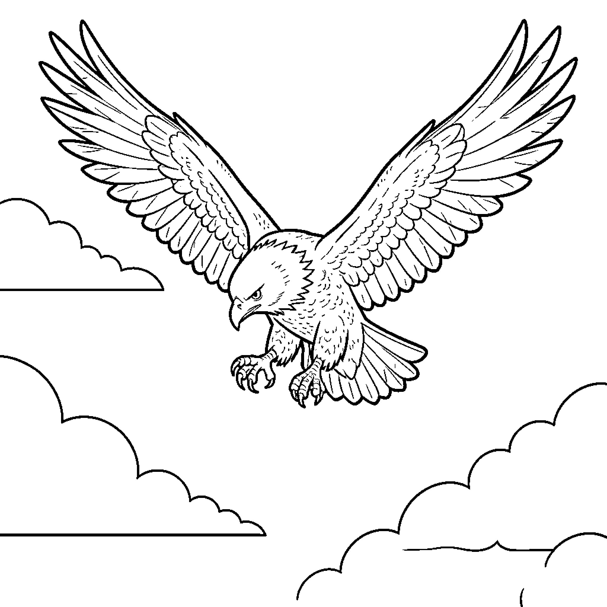 Eagle soaring gracefully in the sky Coloring Page (free black-and-white line drawing printable PDF for all, from beginners to advanced learners, including children, teens, adults, and seniors)
