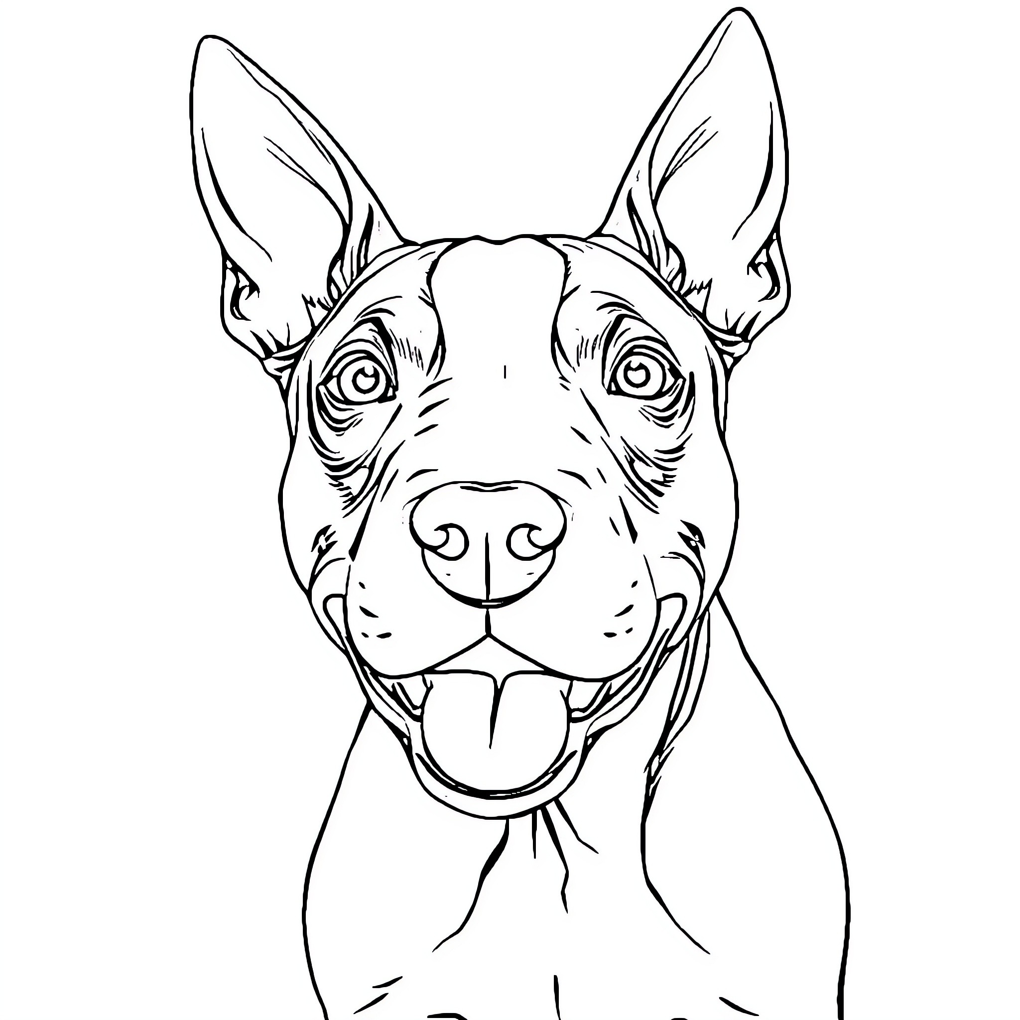 Bull Terrier with a Friendly Expression Coloring Page (free black-and-white line drawing printable PDF for all, from beginners to advanced learners, including children, teens, adults, and seniors)