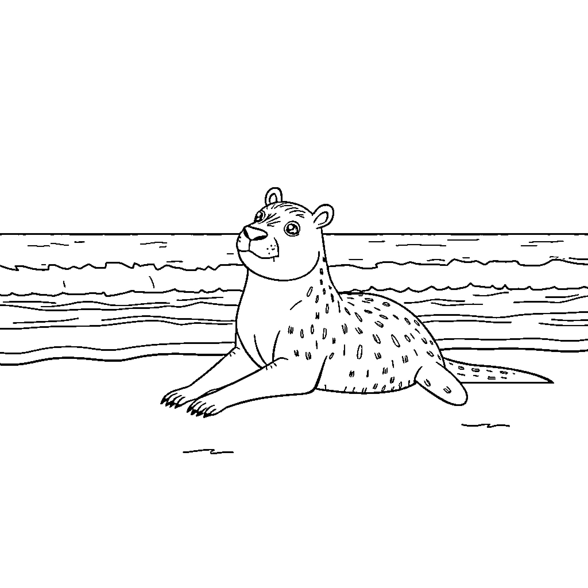Capybara relaxing on the beach Coloring Page (free black-and-white line drawing printable PDF for all, from beginners to advanced learners, including children, teens, adults, and seniors)